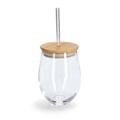 Zeller Present Küchenorganizer-Set Trinkglas m. Bambusdeckel u. Glasstrohhalm