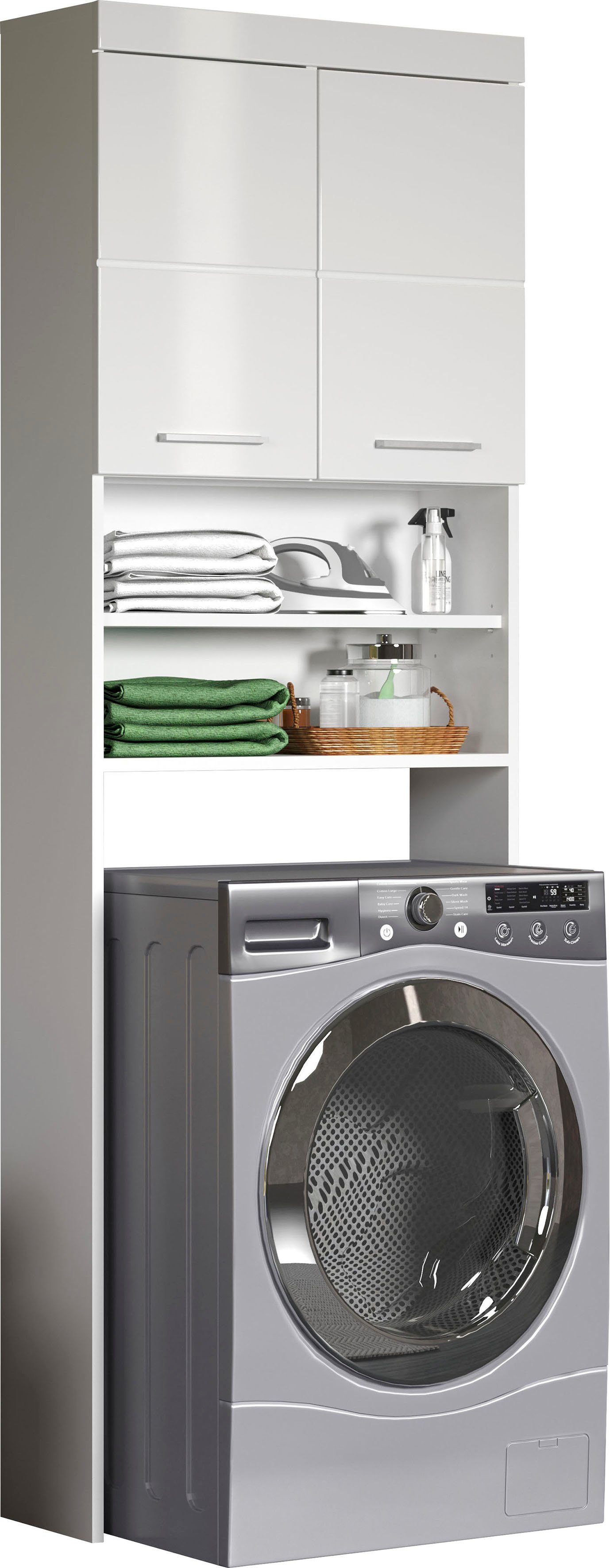 INOSIGN Waschmaschinenumbauschrank Avena Höhe 187 cm, Nische für Waschmaschinen 60 cm Breite weiß/weiß Hochglanz | weiß matt
