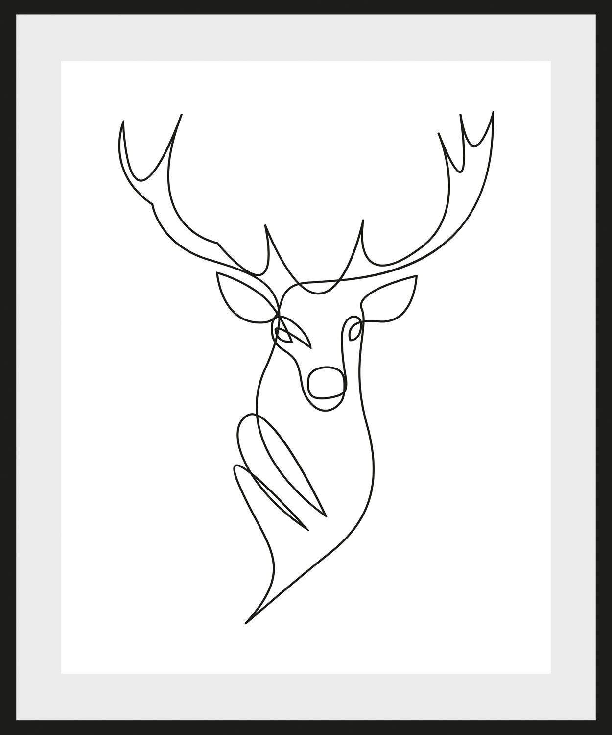 queence Bild Walt, Hirsch, Hirschbilder, Kunst, Schwarz-Weiß (1 St), HD Premium Poster-Druck inkl. Holzrahmen. € 28,27