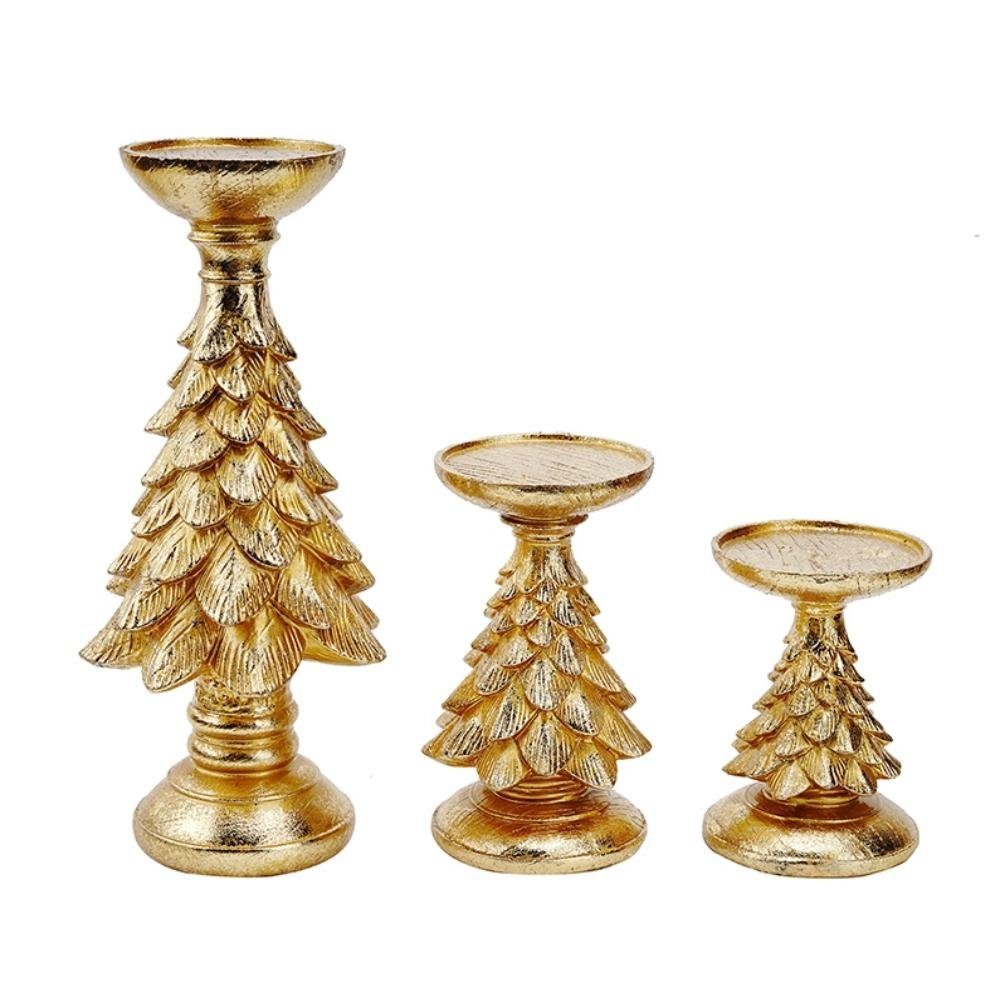 SIKAINI Skulptur (Vintage Weihnachtsbaum Kerzenständer Dekorationsstück, Tischdekoration), Harzhandwerk Gold