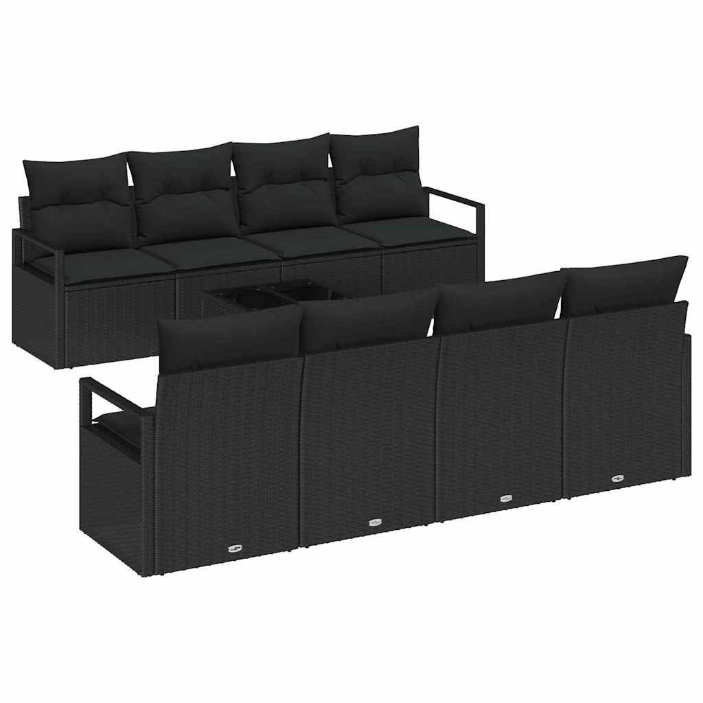 vidaXL Loungesofa Sofa Set mit Kissen 7 pcs Schwarz Poly Rattan, 7 Teile