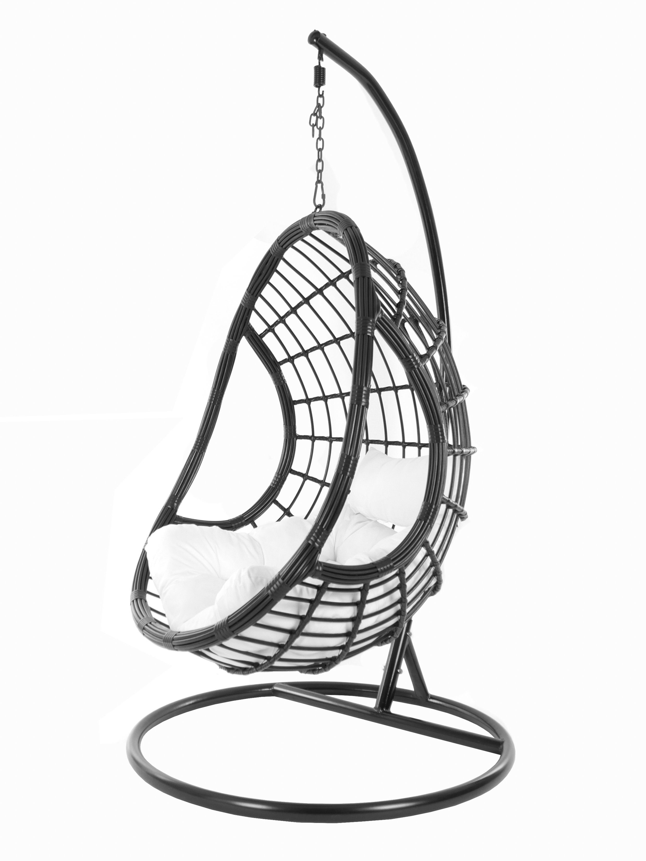 KIDEO Hängesessel PALMANOVA black, Swing Chair, schwarz, Loungemöbel, Hängesessel mit Gestell und Kissen, Schwebesessel, edles Design weiß (1000 snow) | Hängesessel