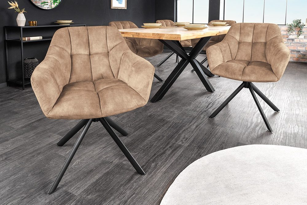 riess-ambiente Polsterstuhl PAPILLON champagner greige / schwarz - Samt, 180° drehbar, Armlehnen (Einzelartikel, 1 St), Drehstuhl mit Auto-Return Funktion & Metallbeinen- ideal f. Essbereich