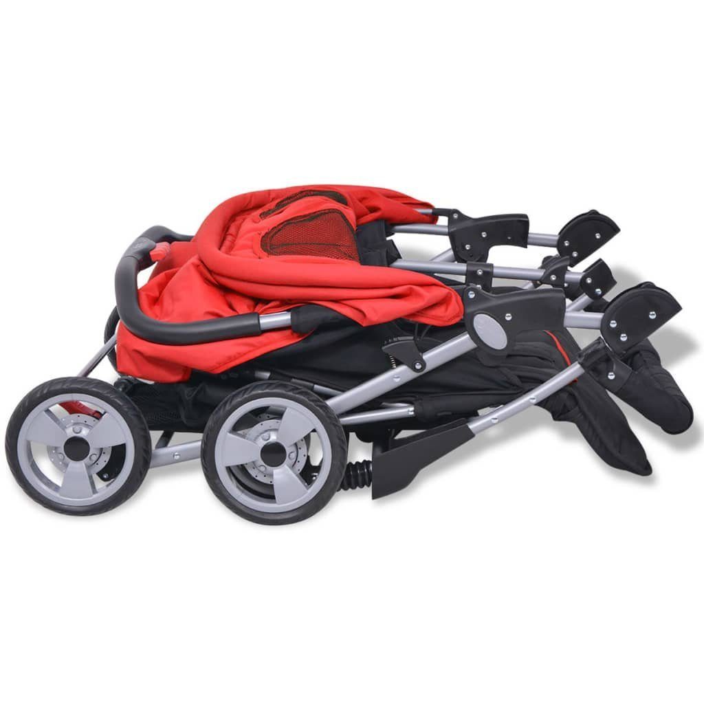 Kinder-Buggy Zwillingskinderwagen | Rot Stahl Rot vidaXL Schwarz Rot und