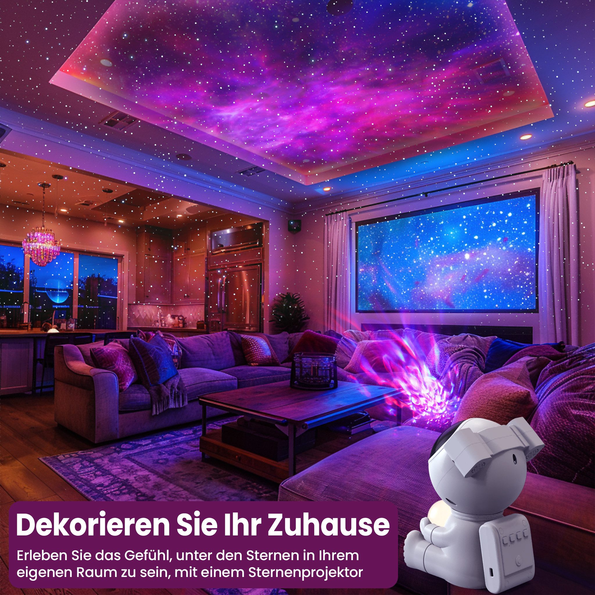 ANYSUN LED Nachtlicht LED Sternenhimmel, Galaxy Projektor Lampe,360°drehbar, Nebula, LED fest integriert, Astronaut Projektor Galaxy Nachtlicht mit Nebula, Timer, Fernbedienung