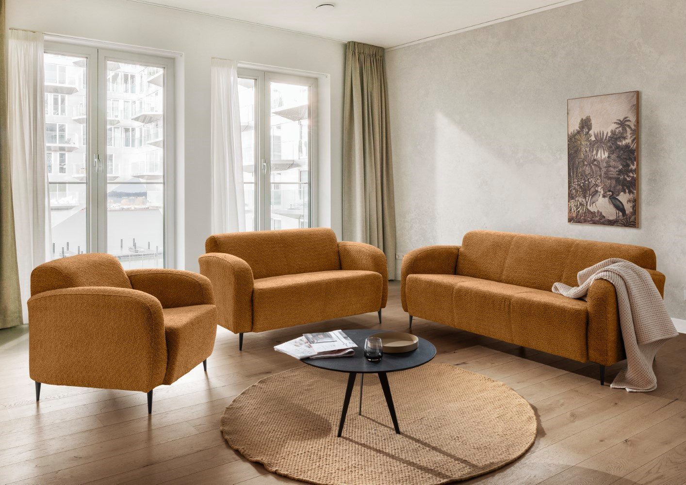 Myhomelando Sofa Sofa Set Barone 3er+2er+Sessel mit Metallfüßen, Wellenunterfederung, Made in Europe, Couch