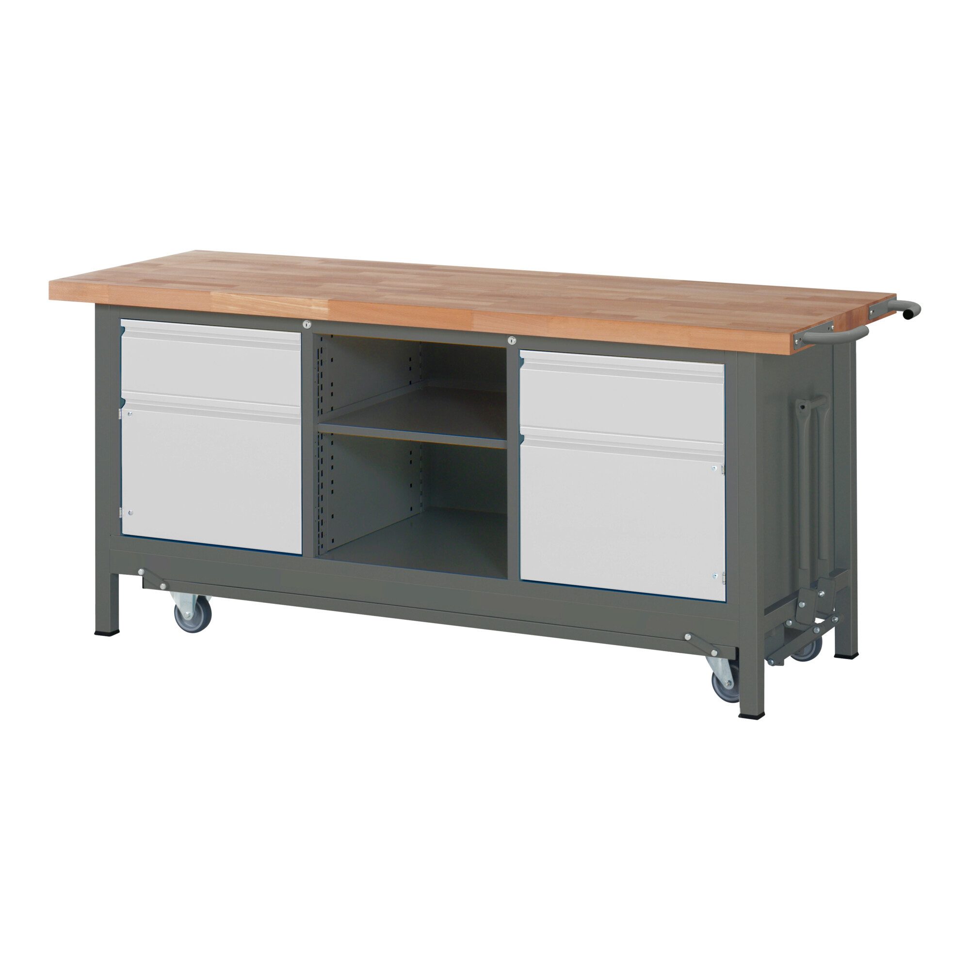 Stier Werkbank STIER Werkbank Premium mit abs. Fahrgestell, 2 Schubladen und 2 Flügel