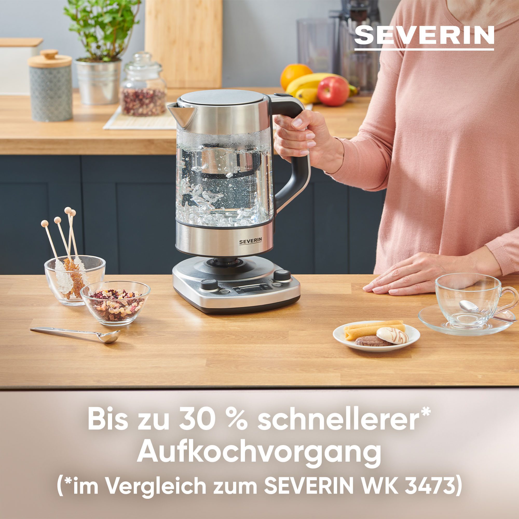 Severin Wasser-/Teekocher WK 3422, 3000 W, Temperaturstufen von 40°C – 100°C in 5°C-Schritten wählbar