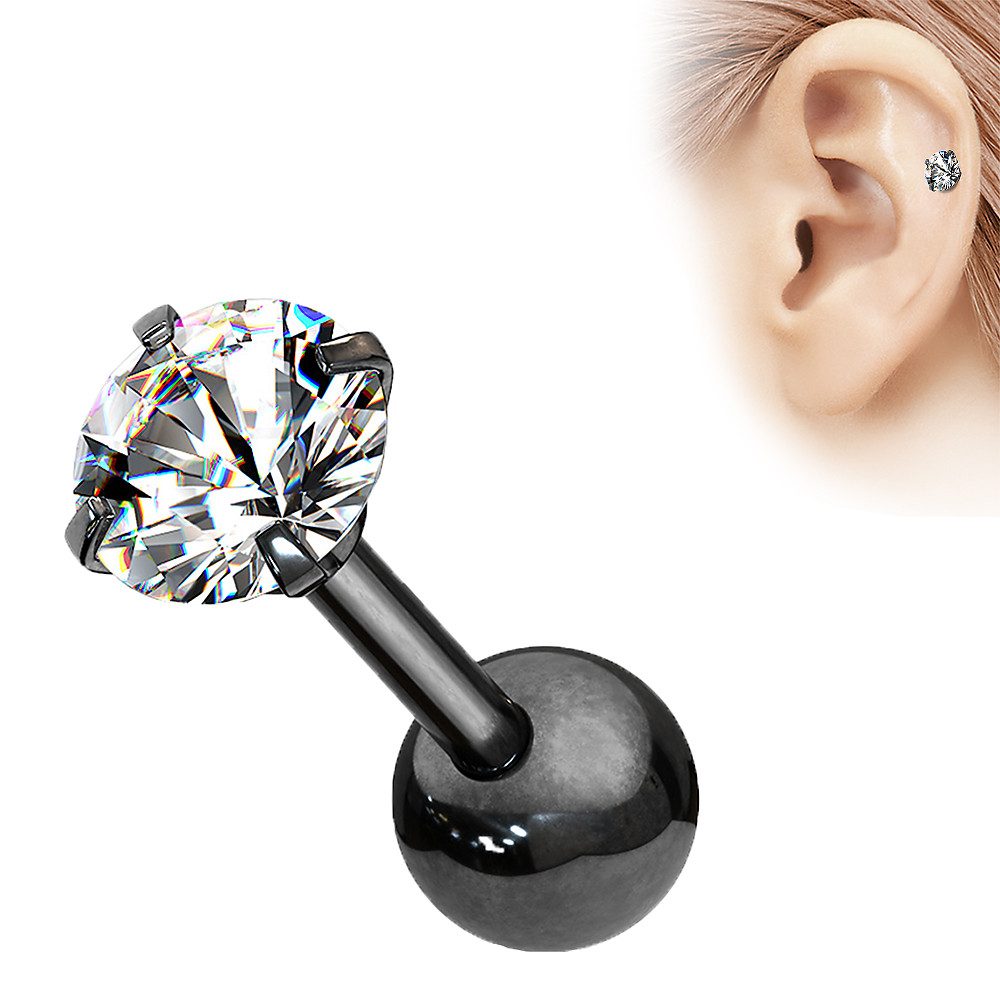 Taffstyle Piercing-Set Tragus Chirurgenstahl mit runden Zirkonia Schwarz 1, günstig online kaufen