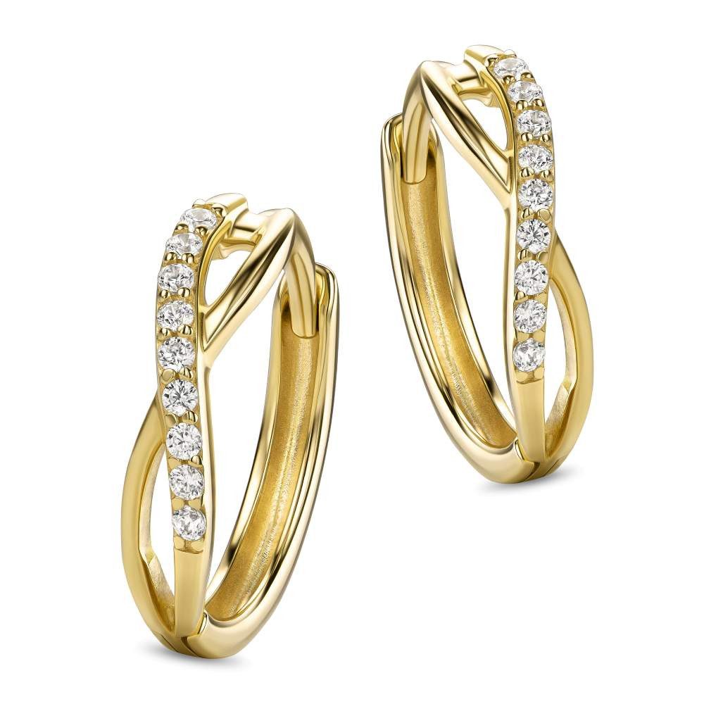Miore Klappcreolen MAE9114E für Damen aus 9K (375) Gelbgold in 12,5 mm x 3 mm, mit 18 Zirkonia insgesamt 0,14 ct
