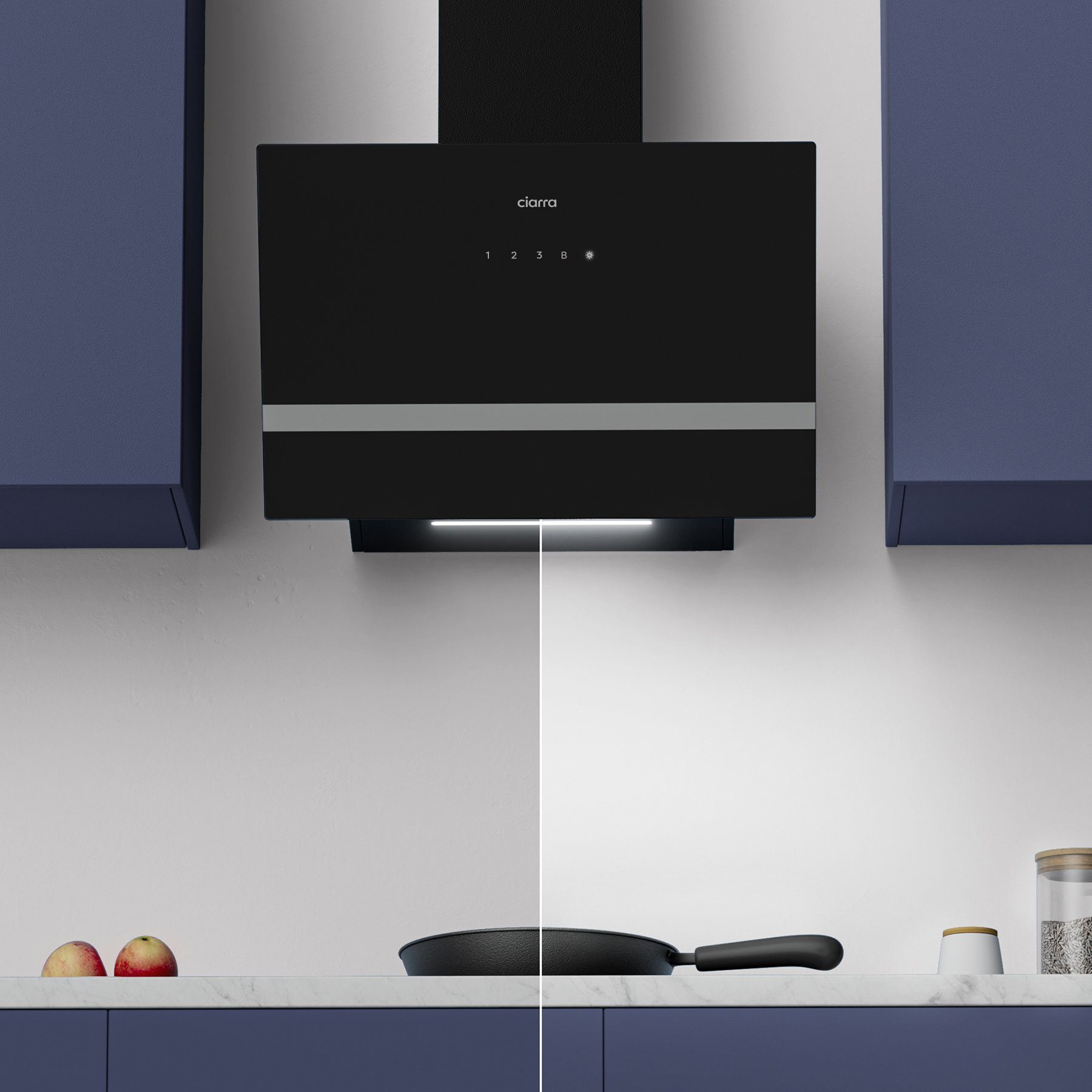 CIARRA Kopffreihaube 60 cm Dunstabzugshaube A+++ 685 m³/h Umluft & Abluft VM6736HB Serie 4 Stufen Inkl. BOOST Leise Schräghaube WIFI-APP Touch Control Umluft &  – Bild 5 von 5