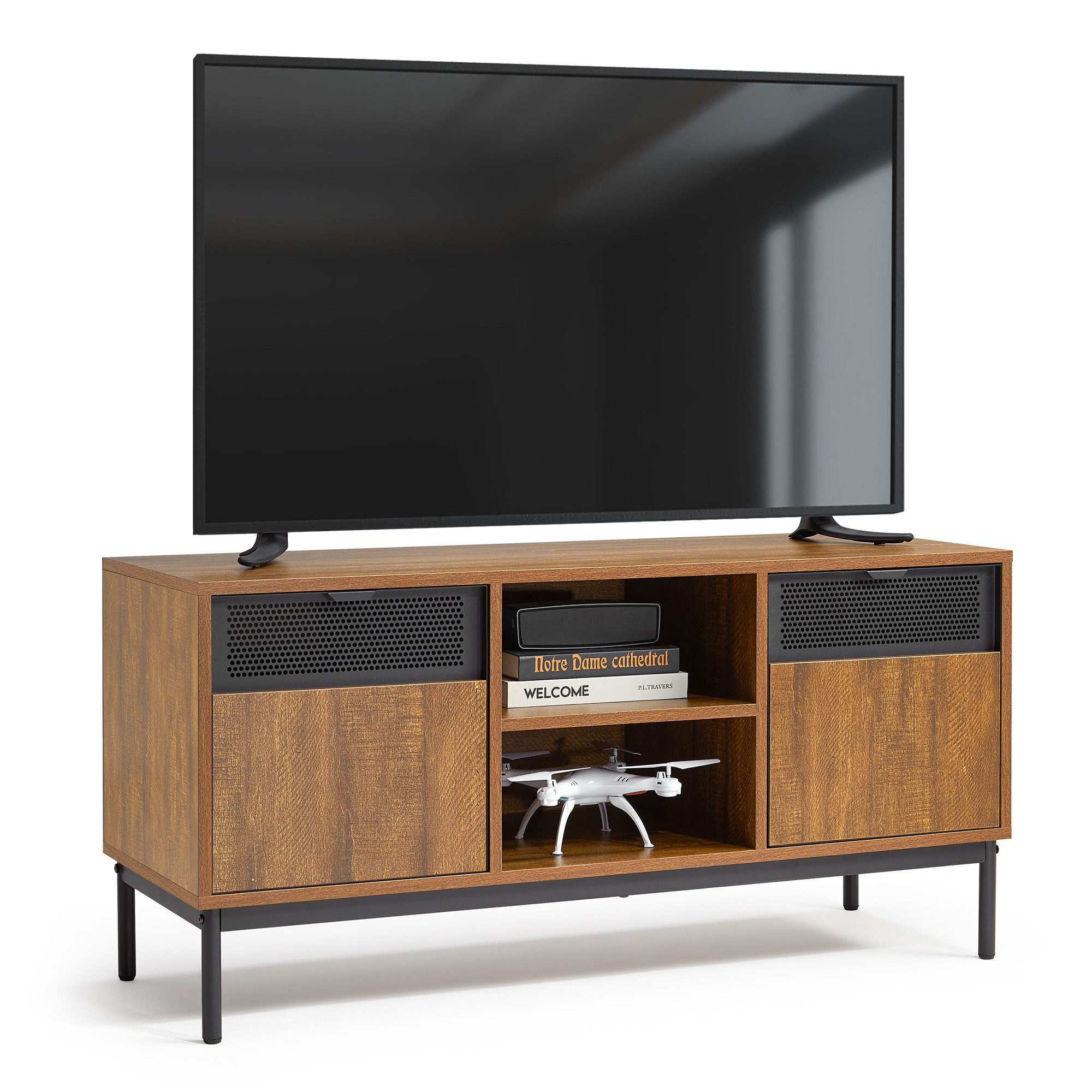 Mondeer Lowboard TV Schrank (TV Lowboard, 108cm), mit 2 Ausgehöhlten Metall günstig online kaufen