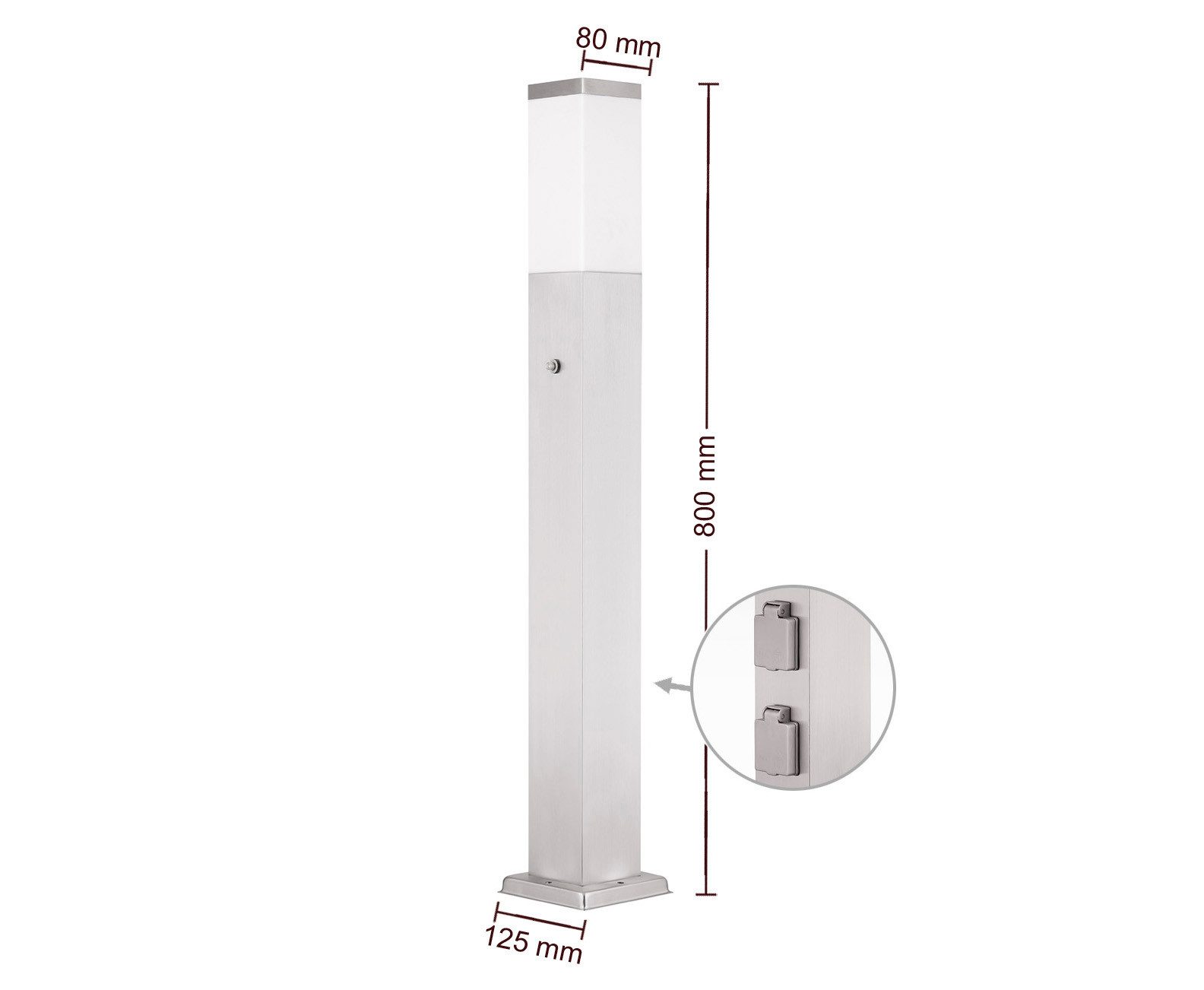 G&L Gartensteckdose LED Pollerleuchte IP44 Gartenstehlampe, Wegeleuchte mit E27-Fassung, Edelstahl Außenleuchte Stehleuchte, mit 2 Steckdosen, Leuchtmittel nicht inklusive