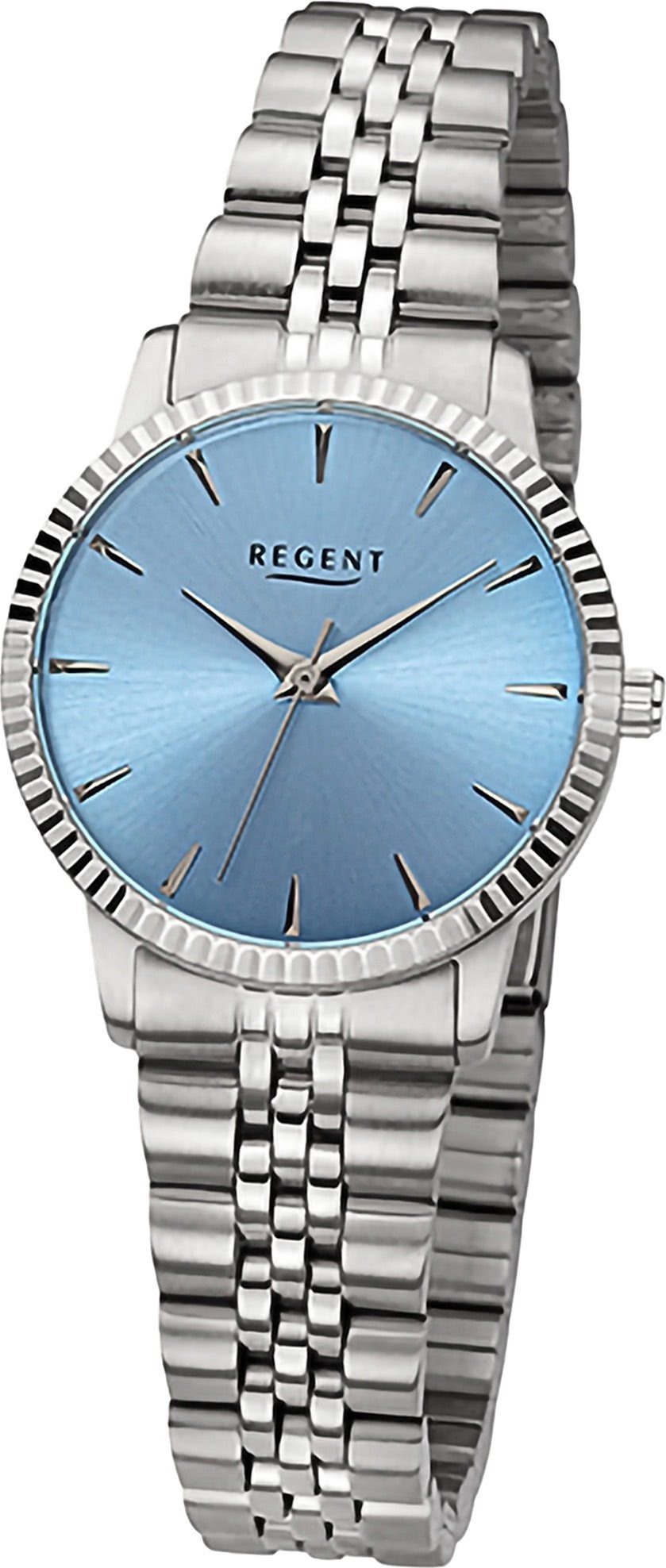 Regent Quarzuhr Regent Damen Armbanduhr Analog, Damenuhr Metallarmband silber, rundes Gehäuse, extra groß (ca. 30,5mm)