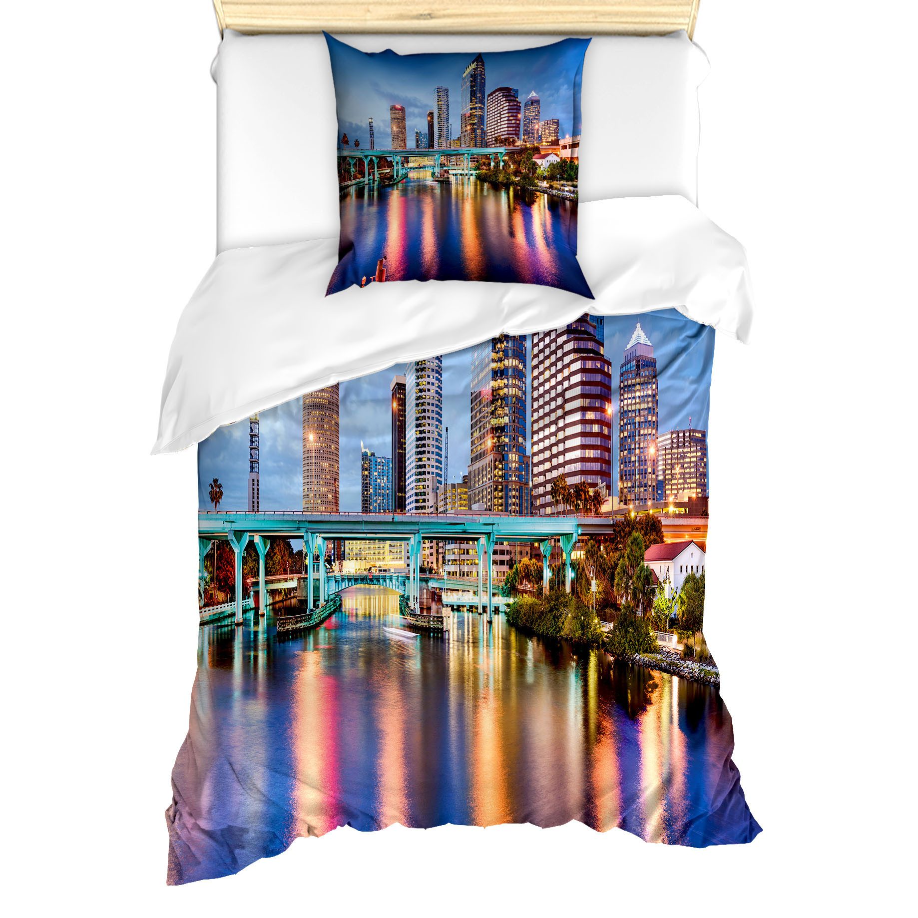 Abakuhaus Постельное белье Milbensicher Всеrgiker geeignet mit Kissenbezug, Microfaser, Stadt Hillsborough-Fluss USA