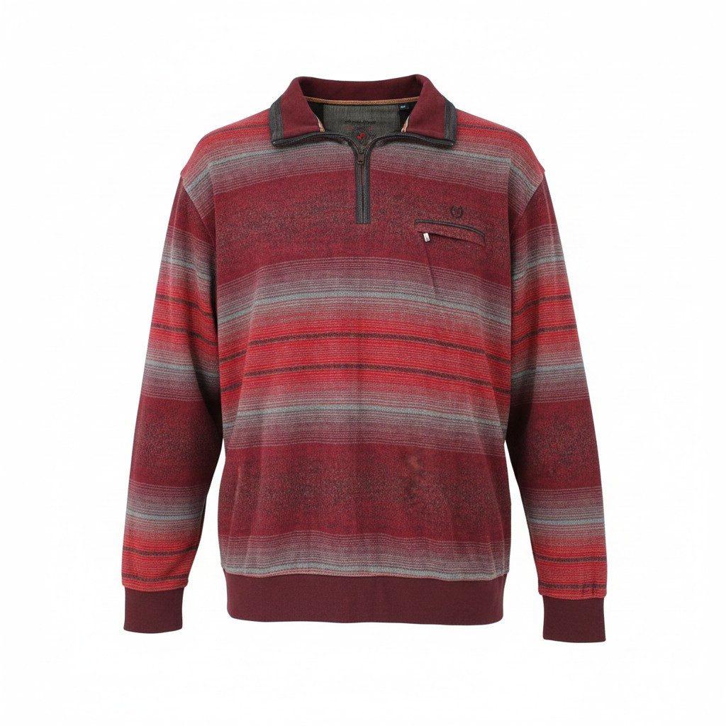 Mode Monte Carlo Sweatshirt Sweat-Shirt Troyer Zip Dunkelrot mit grau