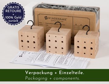 WONDERMAKE Insektenhotel 3er Set aus Holz, Bienenhotel Bienenhaus Insektenhaus Wildbienenhotel, Nisthilfe für Wildbienen, klein hängend für Balkon, Holz unbehandelt