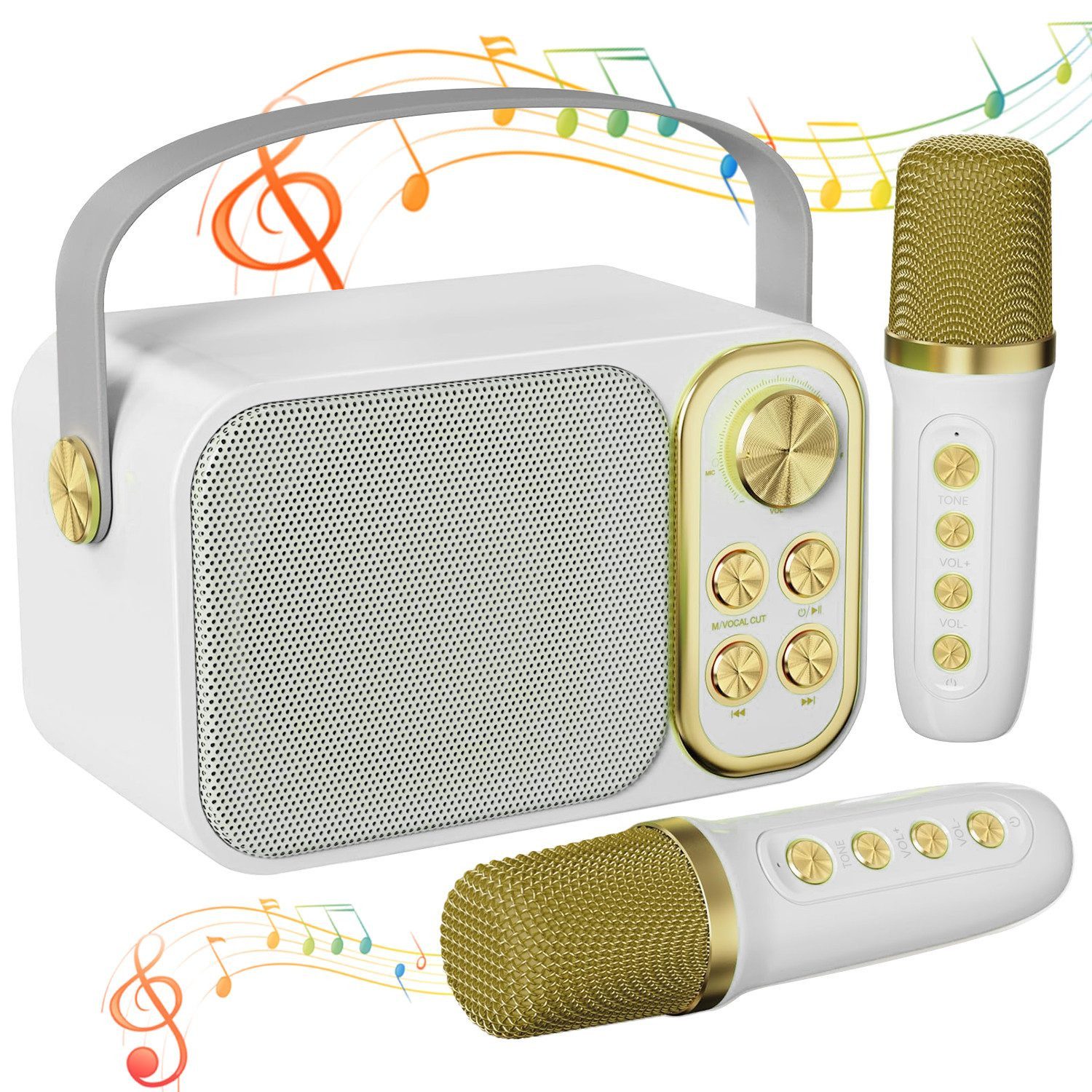 MOPUEA Mikrofon Karaoke Maschine mit 2 Mikrofonen Bluetooth-Lautsprecher (Mini Karaoke Anlage mit 7 Stimmeffekten), Perfekt für Partys und Geburtstage