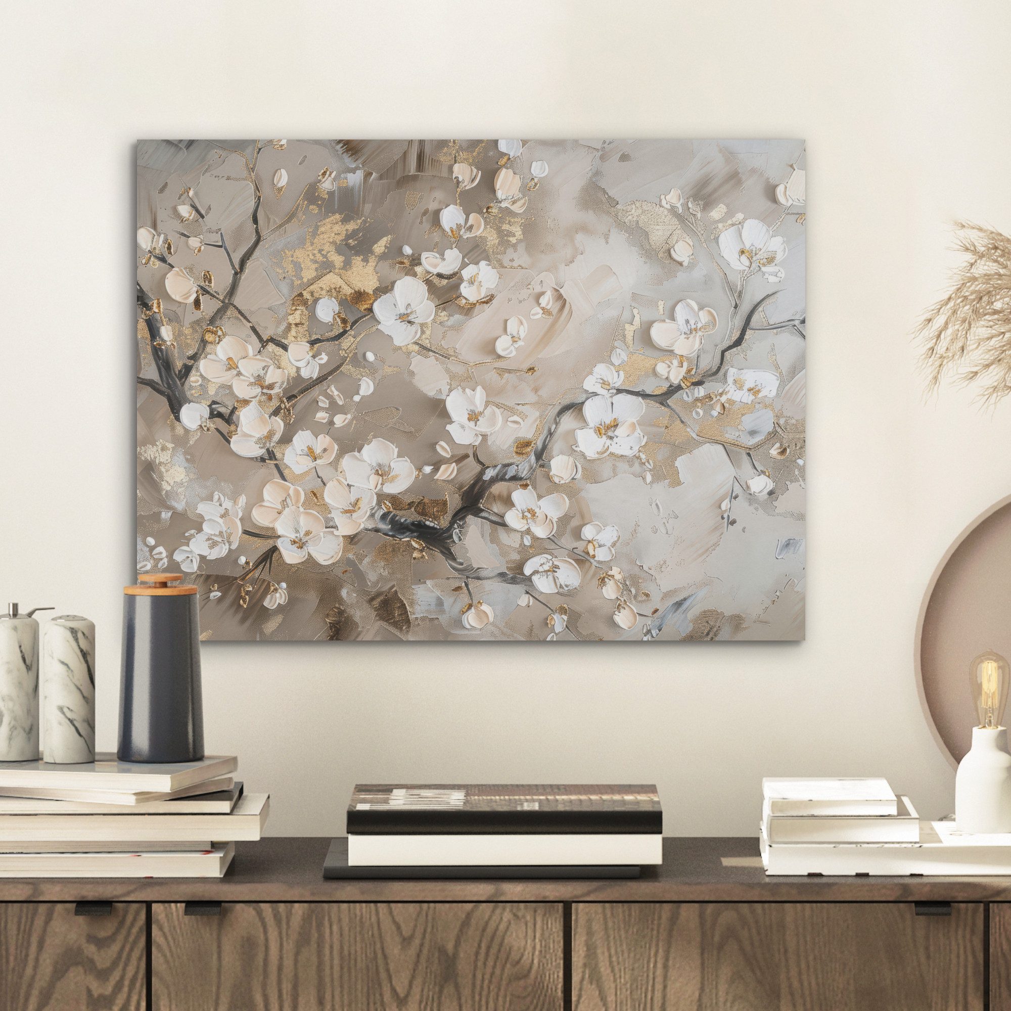 MuchoWow Gemälde Blumen - Weiß - günstig online kaufen