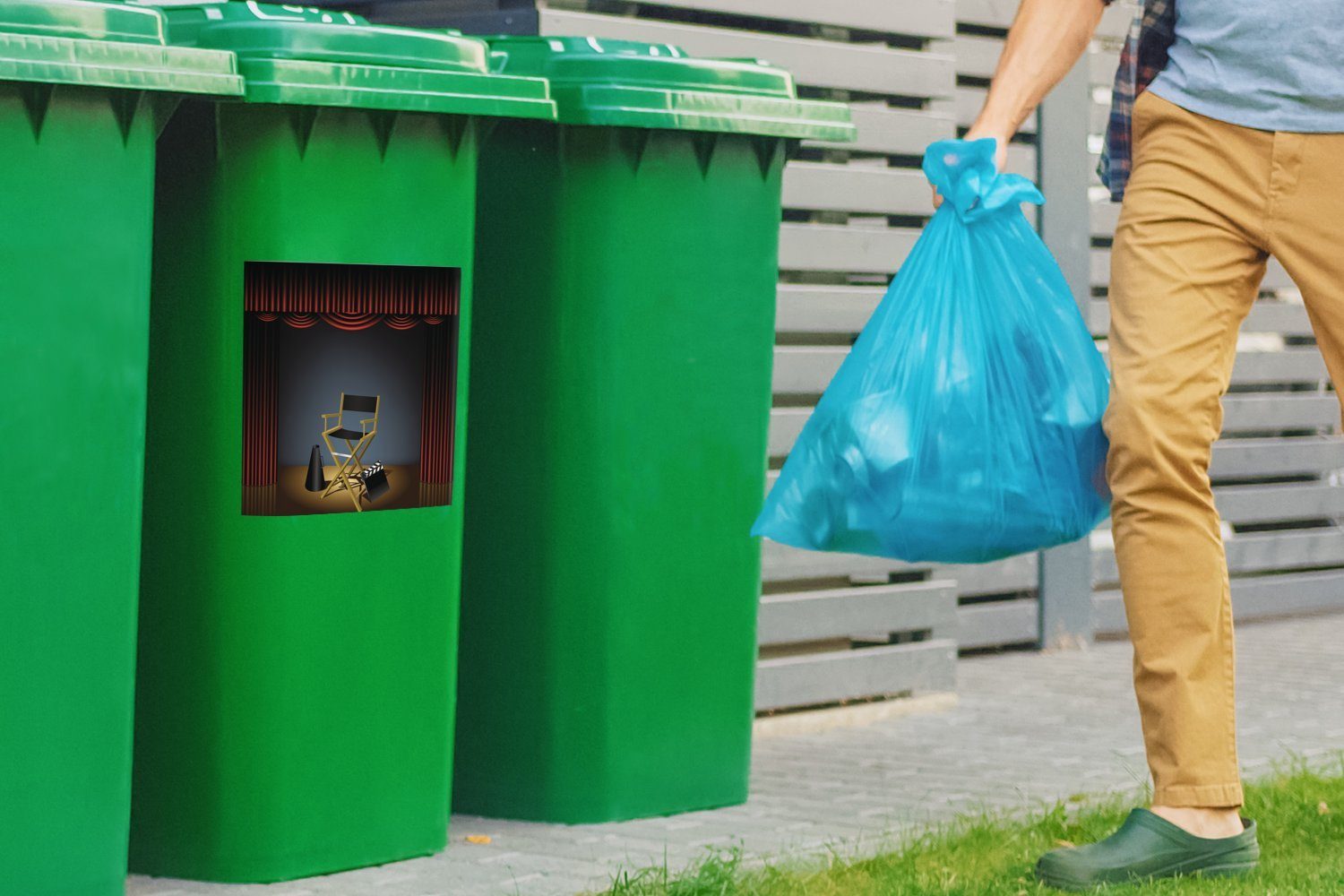 MuchoWow Wandsticker Eine Illustration eines Sticker, St), Abfalbehälter Mülleimer-aufkleber, Mülltonne, in (1 Container, Regiestuhls Hollywood