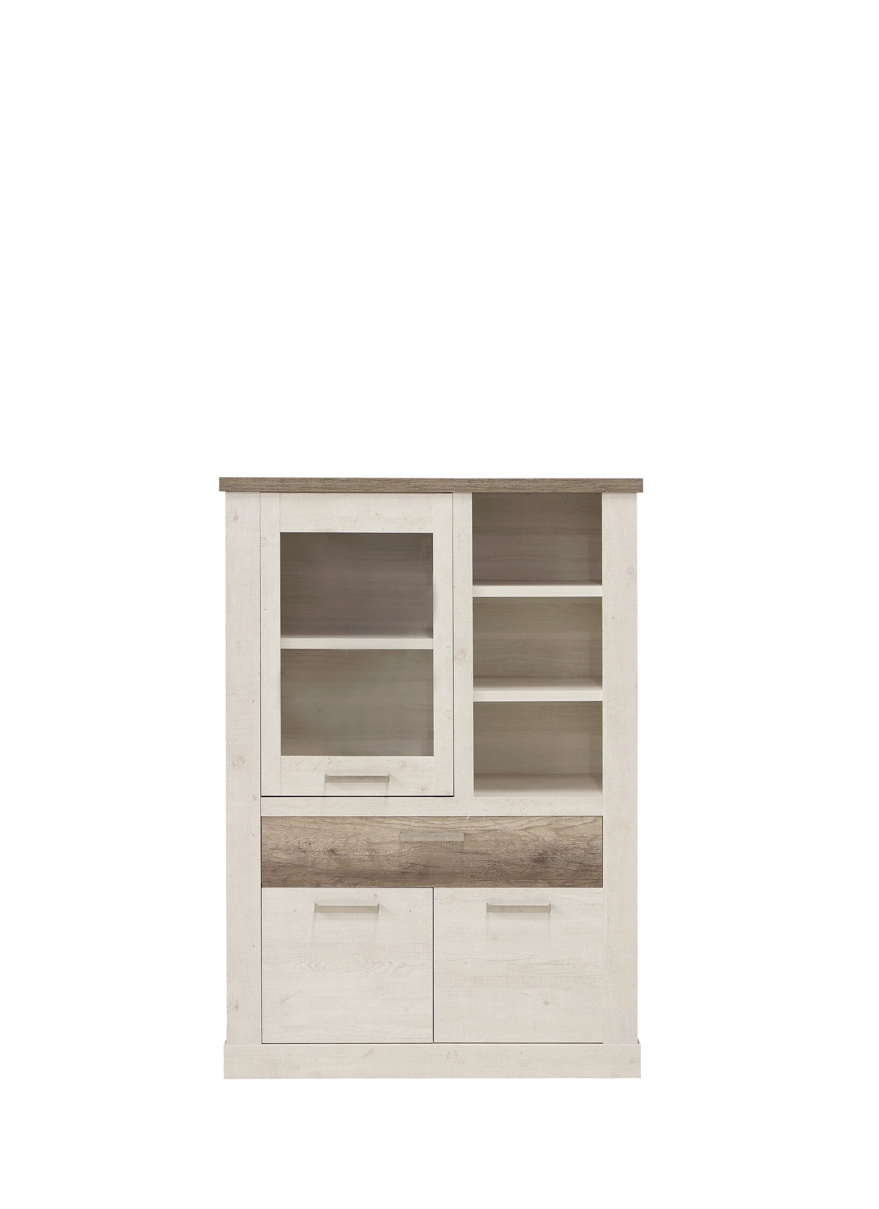 FORTE Highboard aus Holzwerkstoff in Pinia Weiss kombiniert mit Eiche Antik (BxHxT: 109,8x160,3x41,5 cm)