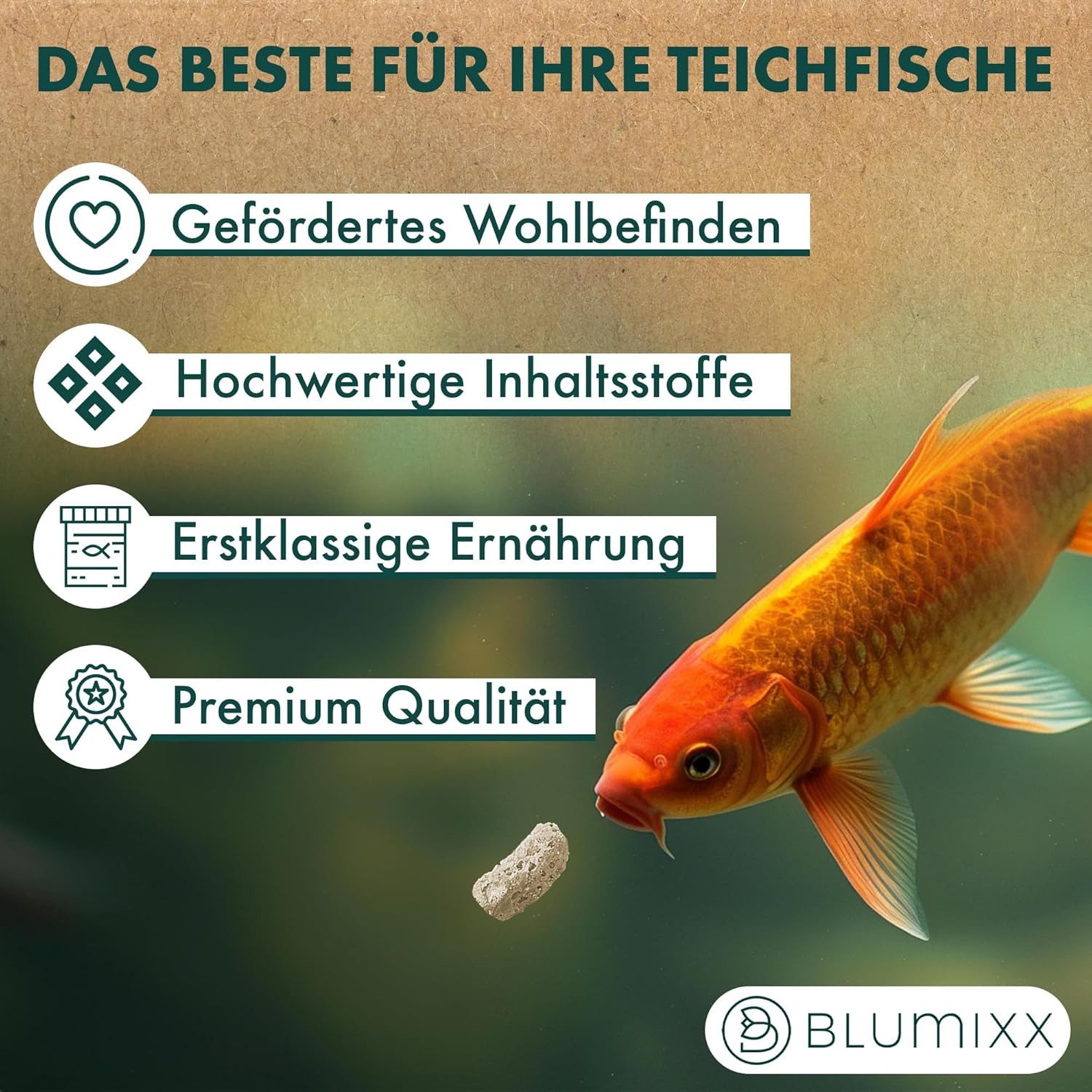 Blumixx Teichsticks - Premium Futter für Fische, Teichfutter für: Fisch, Schwimmfähige Sticks - kontrollierte Fütterung - Nicht trübend