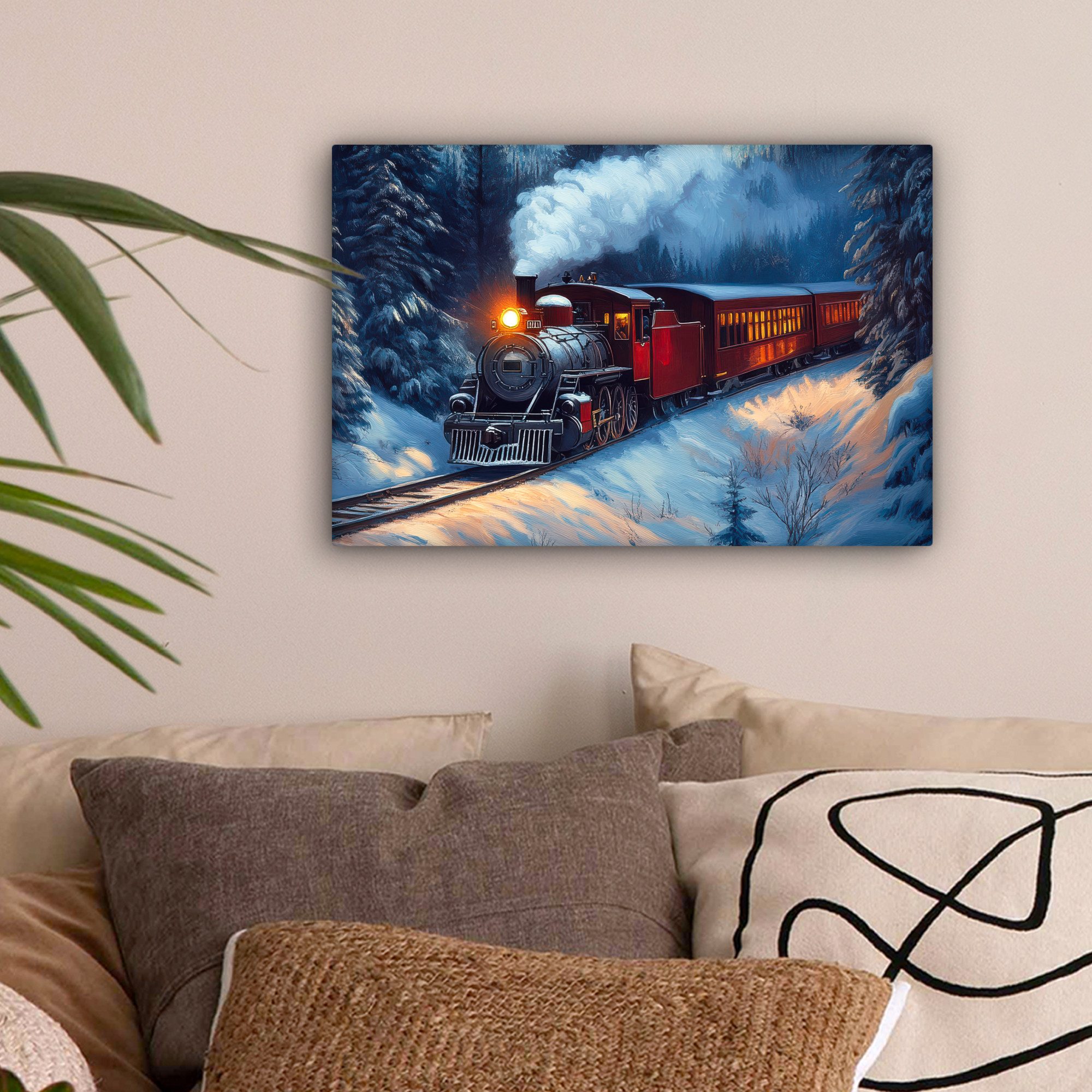OneMillionCanvasses® Leinwandbild Zug - Weihnachten - Schnee - Weihnachtszu günstig online kaufen