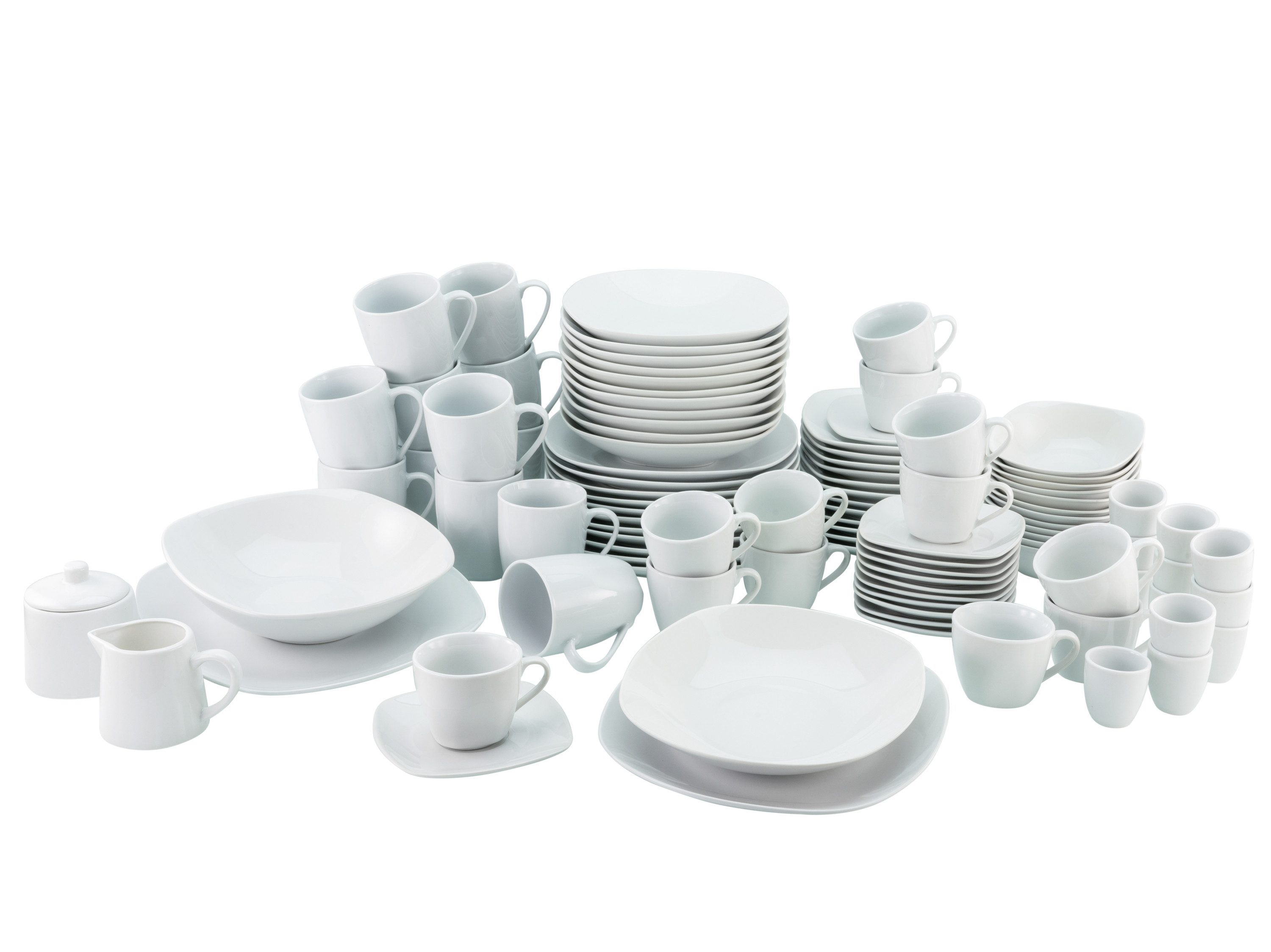 CreaTable Kombiservice Square Weiss (100-tlg), 12 Personen, Porzellan