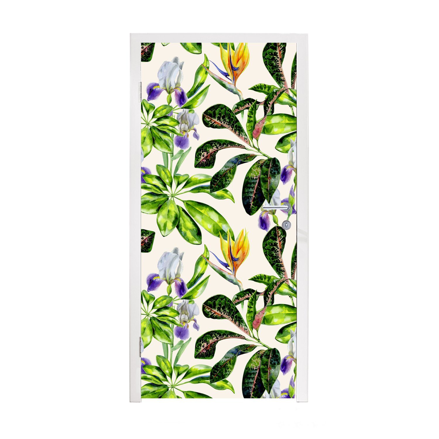 MuchoWow Türtapete Blätter cm für Strelitzia bedruckt, Tür, St), Fototapete Blüte, - 75x205 Türaufkleber, - Matt, (1