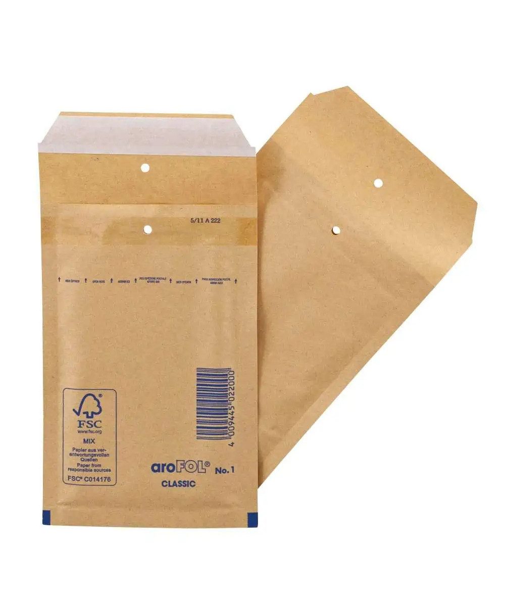 aroFOL® Versandtasche aroFOL CLASSIC Luftpolstertaschen braun DIN A7, Aufreiß-Perforation, Stanzloch für Musterklammern