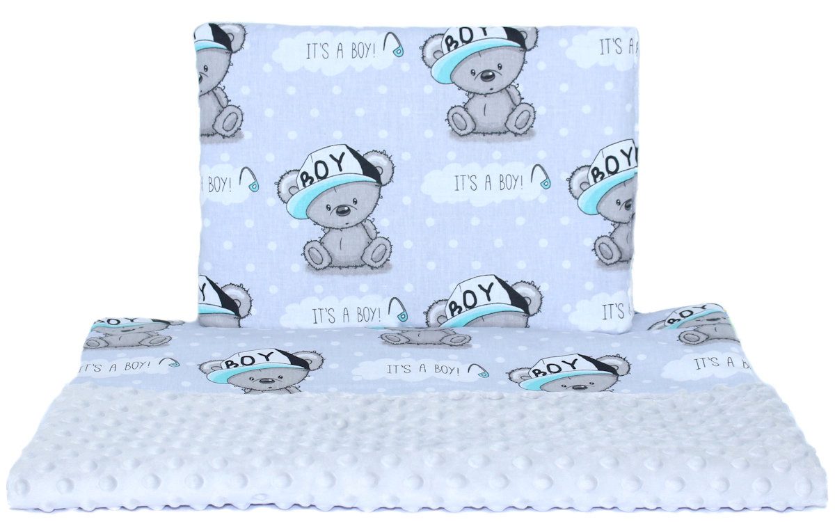 Primawela Babybettdecke Minky Baby Kinderwagenset Kuscheldecke Kinder Decke Kissen Bärchen