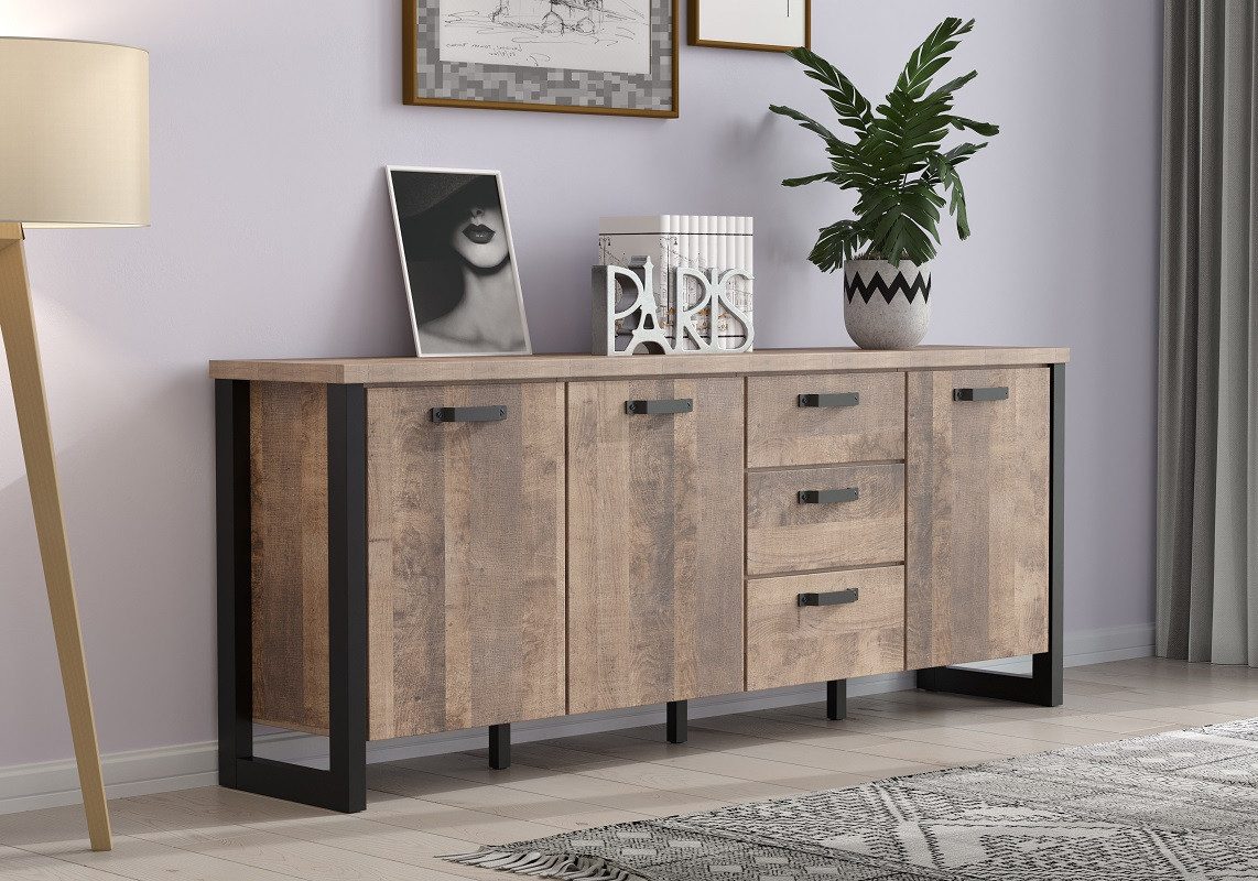 trendteam Sideboard Sideboard Emile, Eiche Tabak / Schwarz (no-Set)