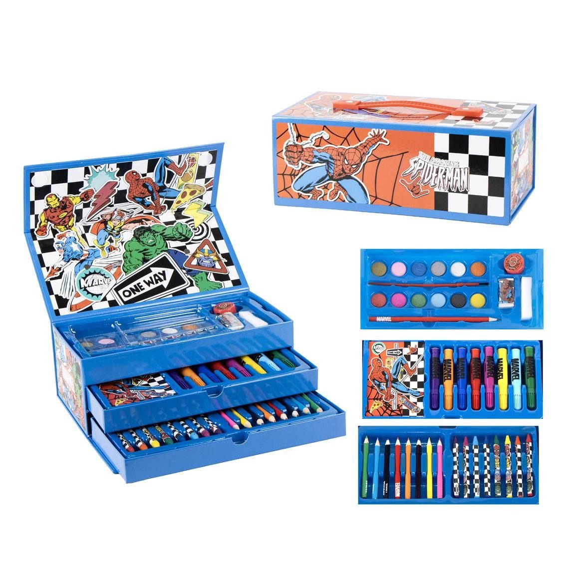 Cerda Malstift Kindermalkoffer, 68-teilig, Buntstifte, Filzstifte, Wasserfarben