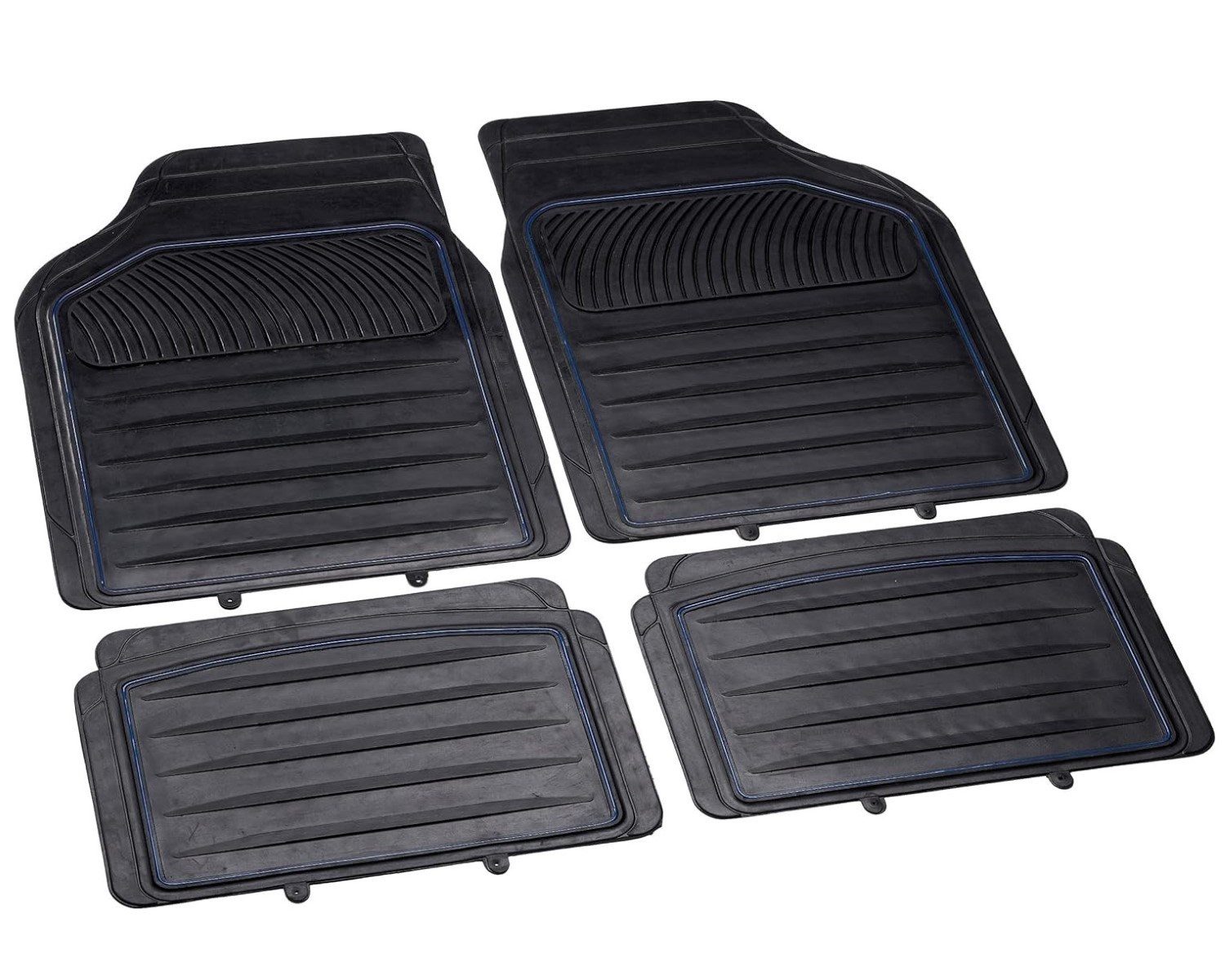 Cartrend Universal-Fußmatten Automatten Set Gummi 4-teilig Schwarz/Blau (4 St), für Universal Universell Universal, Universal Gummimatten Fußmatten Auto PKW KFZ Matten Gummifußmatten
