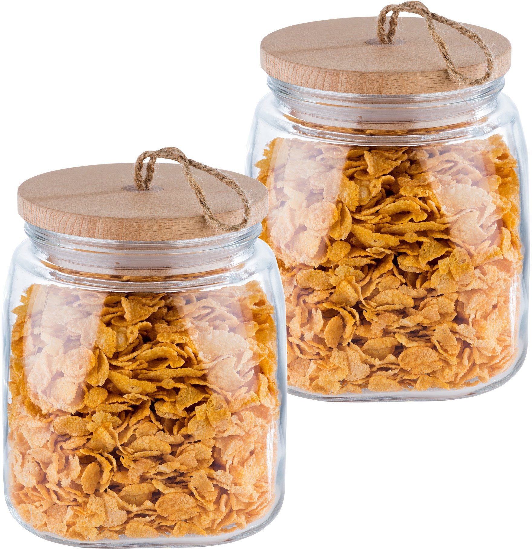 APS Vorratsglas Woody, Glas, (2-tlg), zum Dekorieren und Aufbewahren, 2 Liter