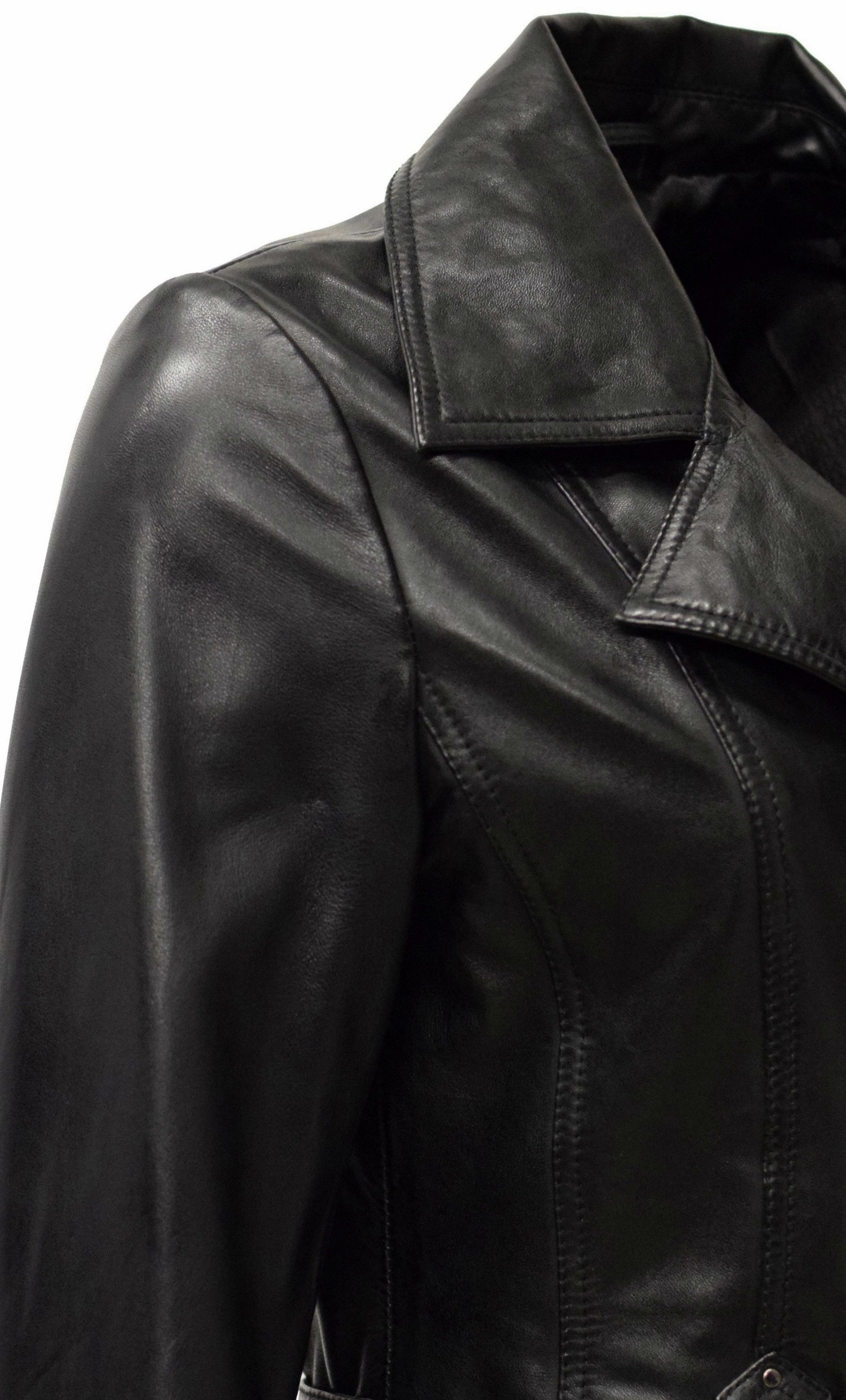 Zimmert Leather Ledermantel Kaja weiches Lammnappa Washed Bordo Rot, Cognac, Schwarz, Reverskragen – Bild 5 von 5