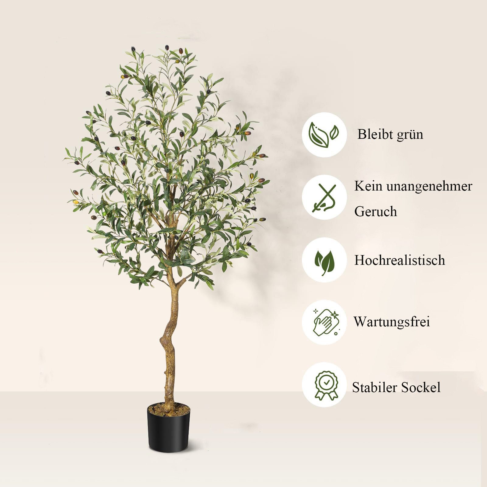 Kunstbaum Künstlicher Olivenbaum Künstliche Pflanzen Höhe 120cm/150cm/180cm Olive, GarveeMore, Höhe 180 cm – Bild 5 von 5