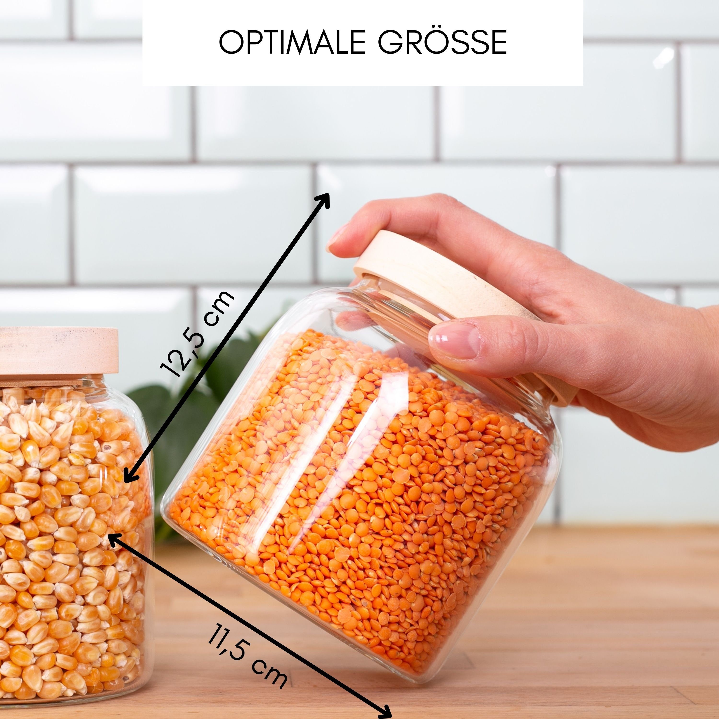 Econovo Vorratsdose Glas, (Set, 2-tlg., Luft- & Aromadicht), Vorratsgläser mit Holzdeckel für Lebensmittel große & klein