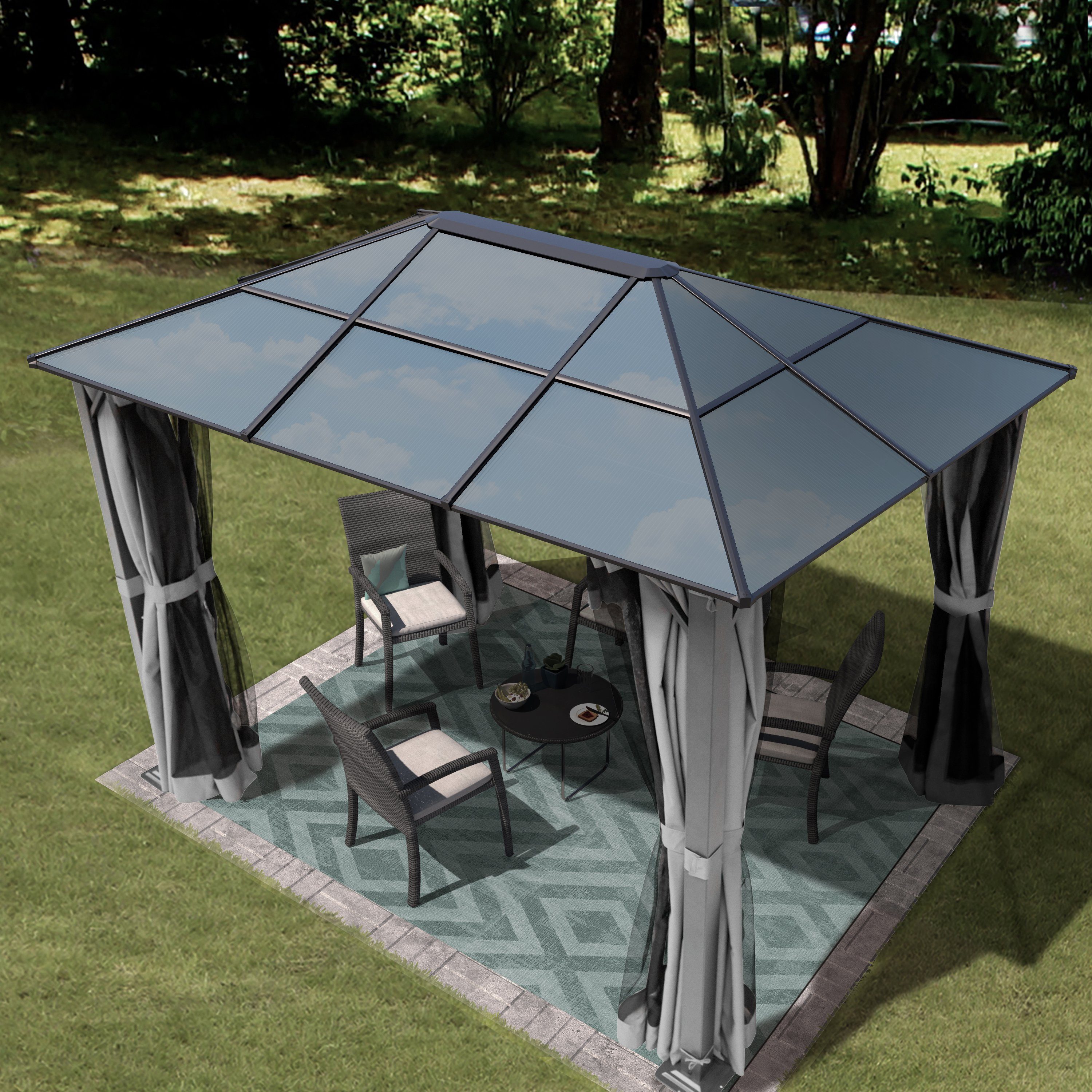 TOOLPORT Pavillon Gartenpavillon Moonlight Deluxe grau, mit 4 Seitenteilen, mit 4 Moskitonetzen