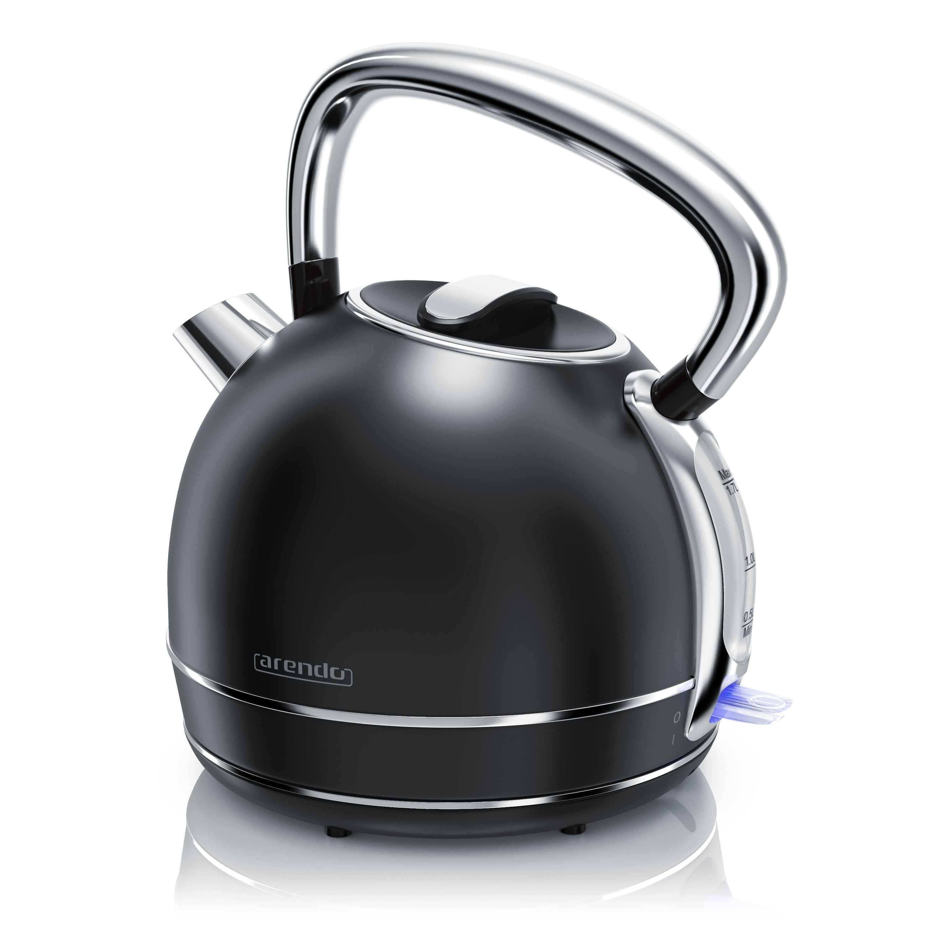 Arendo Елктрочайники Vintage Edelstahl Teekessel im Retro Style, GS Geprüft, schwarz, 1,7 l, 2200 W, Überhitzung & Trockenkochschutz, automatische Abschaltung, Kalkfilter