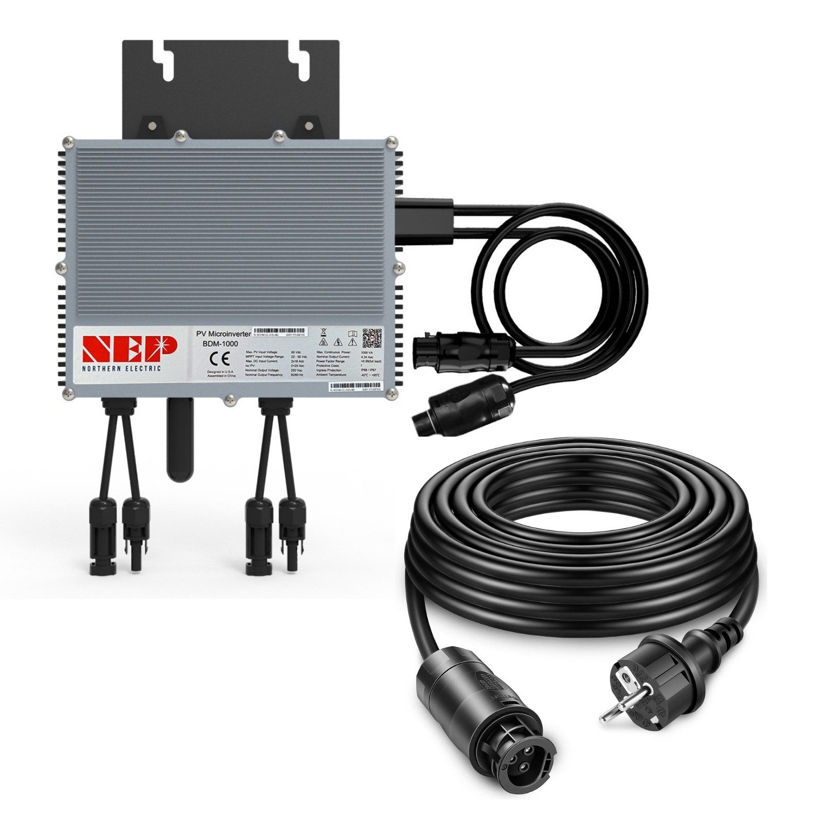 NEP Balkonkraftwerk Wechselrichter BDM-1000, 1000 W, 2x MPPT, 97.3% eff., IP67, Wi-Fi/PLC, Plug&Play