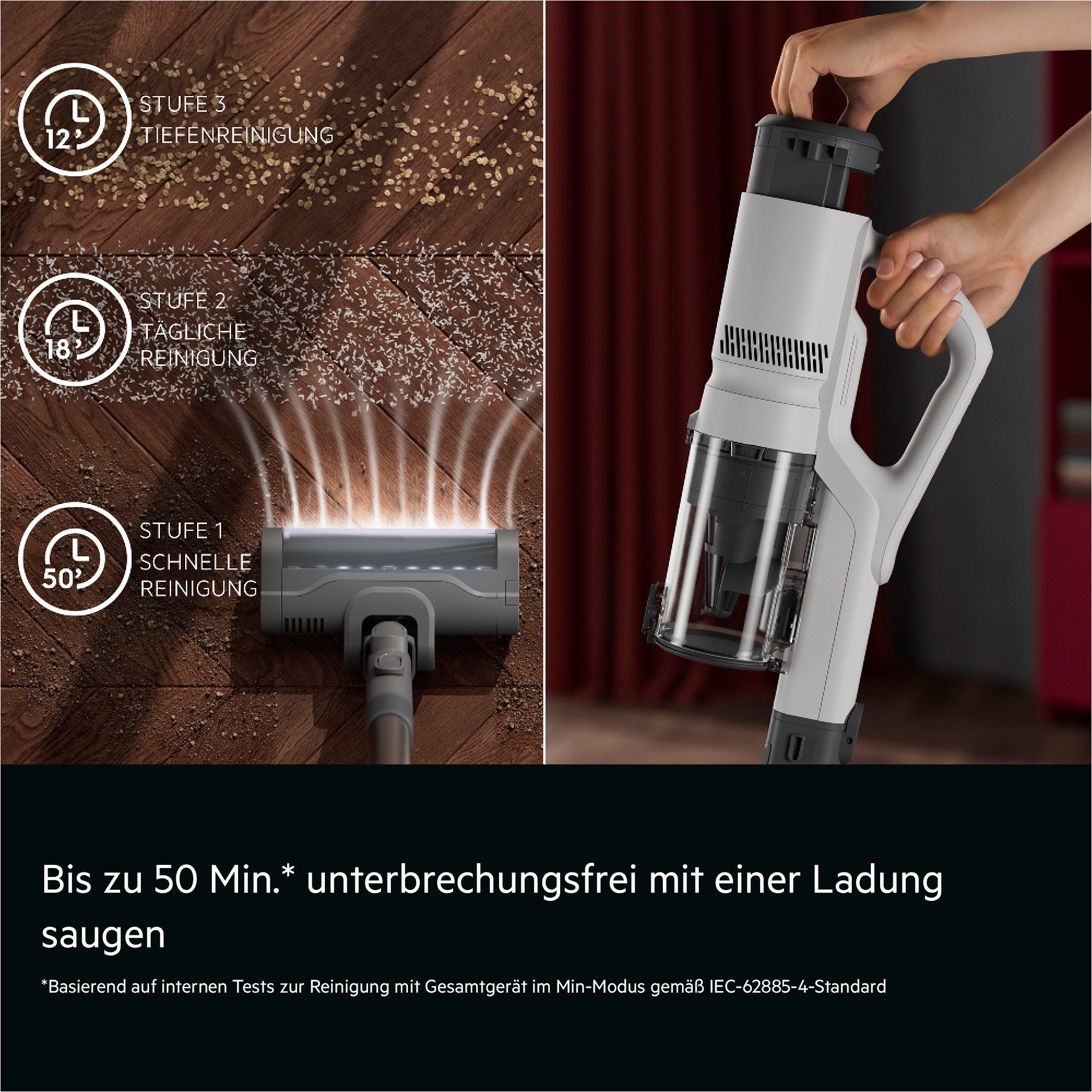 AEG Akku-Stielstaubsauger AP51UH18ST, 200 W, Extra stark, leicht & kabellos – keine Haarverwicklung, bis 50 Min. – Bild 4 von 5