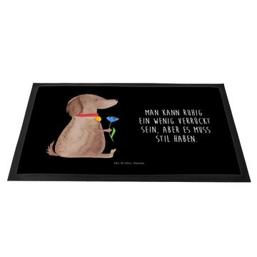 Fußmatte Hund Blume - Schwarz - Geschenk, Hundebesitzer, niedlich, Sprüche, Ha, Mr. & Mrs. Panda, Höhe: 0.6 mm