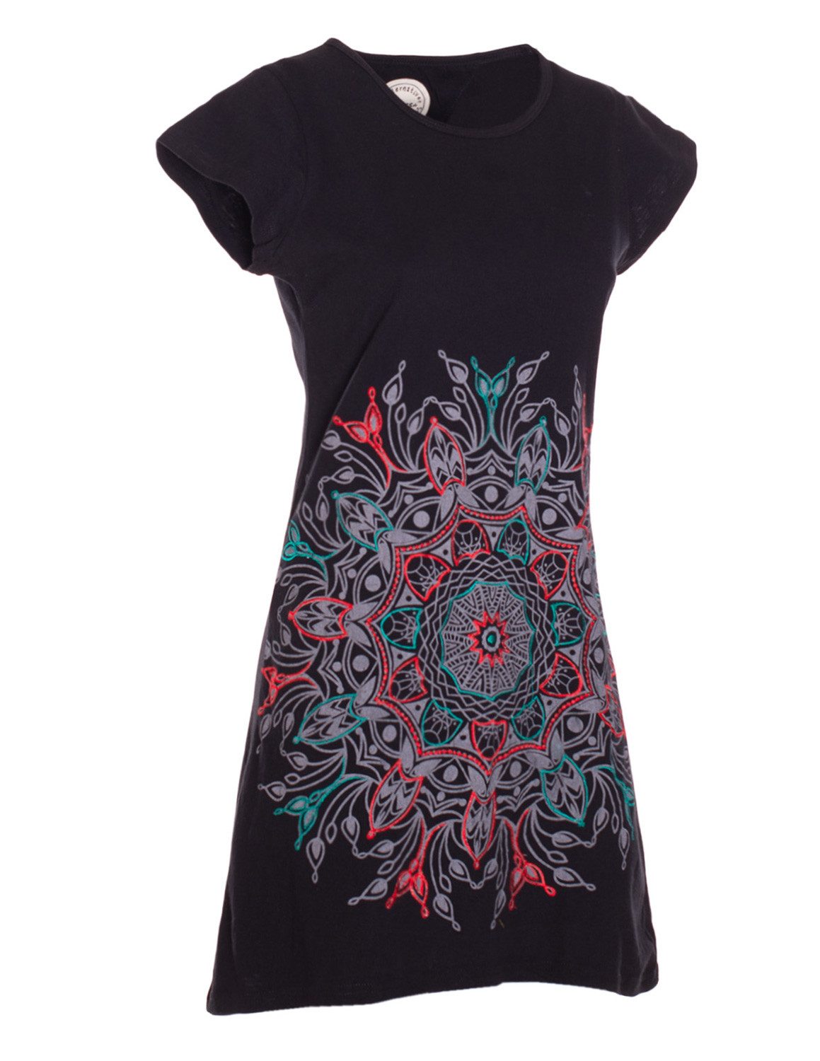 Vishes Minikleid Kurzarm Tunika Minikleid Damen Besticktes Mandala Baumwolle Alternative Mode, Boho, Hippie, Ethno, Festival – Bild 4 von 4
