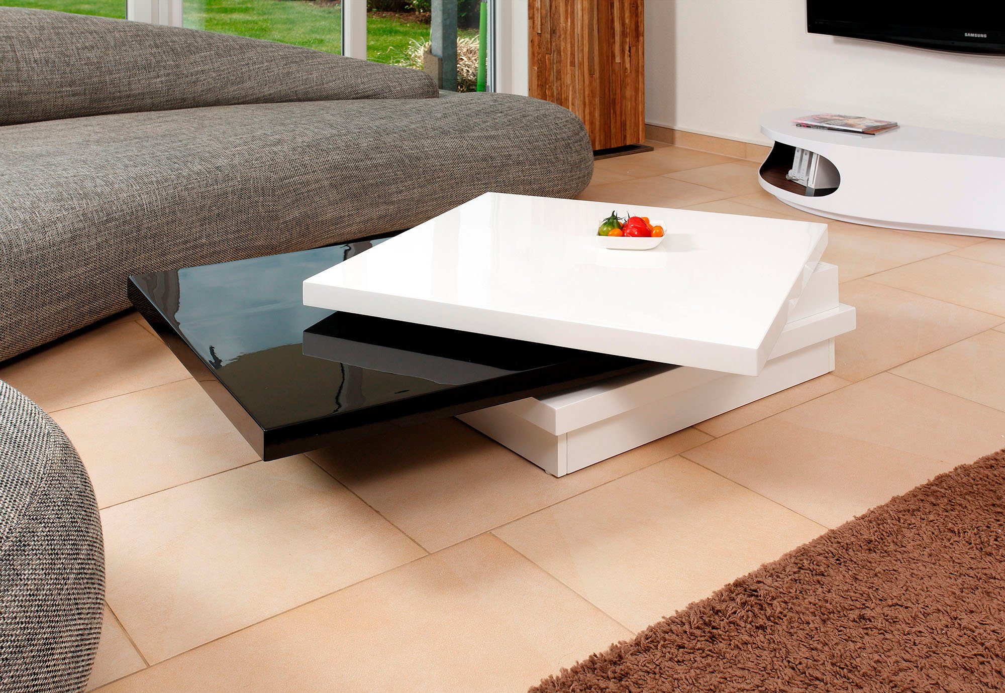 Tischplatte drehbar 360° SalesFever um Couchtisch, schwarz/weiß