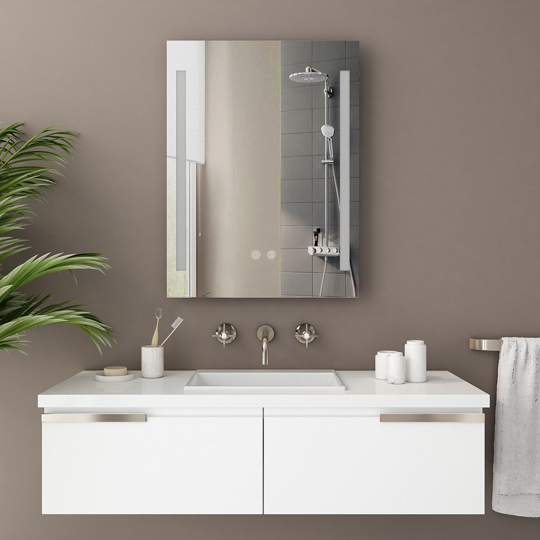 IMPTS Badspiegel LED Badezimmerspiegel Wandspiegel mit Beleuchtung Antibeschlag (Set, Speicherfunktion, Anti-Beschlag, Dimmbar, Touch-Schalter, Energiesparend), Badspiegel mit Beleuchtung Spiegel Bad Badezimmer
