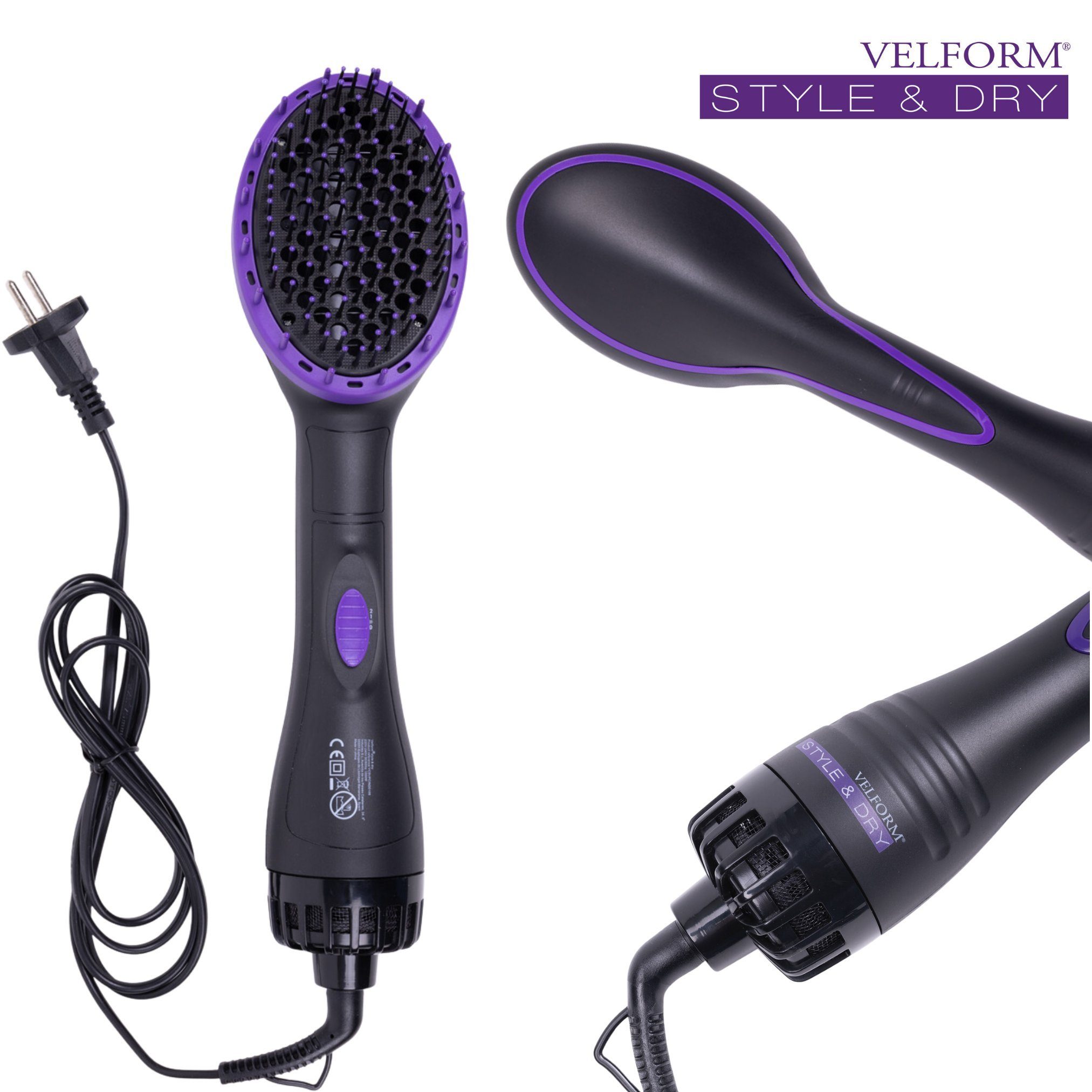 Velform® Warmluftbürste Style & Dry, 2 in 1 Bürste und Haartrockner in einem, 1000 Watt