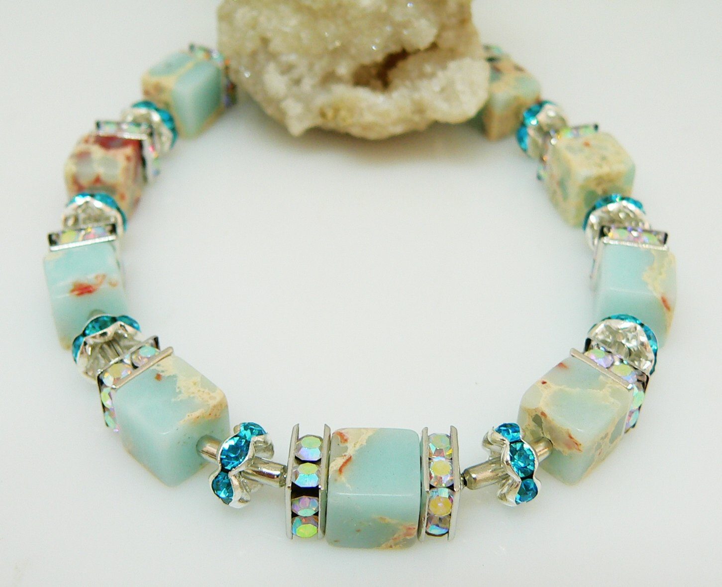 traumschmuck Armband 216p-a Armband Edelstein Würfel Sediment Jaspis mehrfarbig Strass (Geschenk, Muttertag, Weihnachten, Geburtstag, Valentinstag, inkl Schmuck – Bild 3 von 3