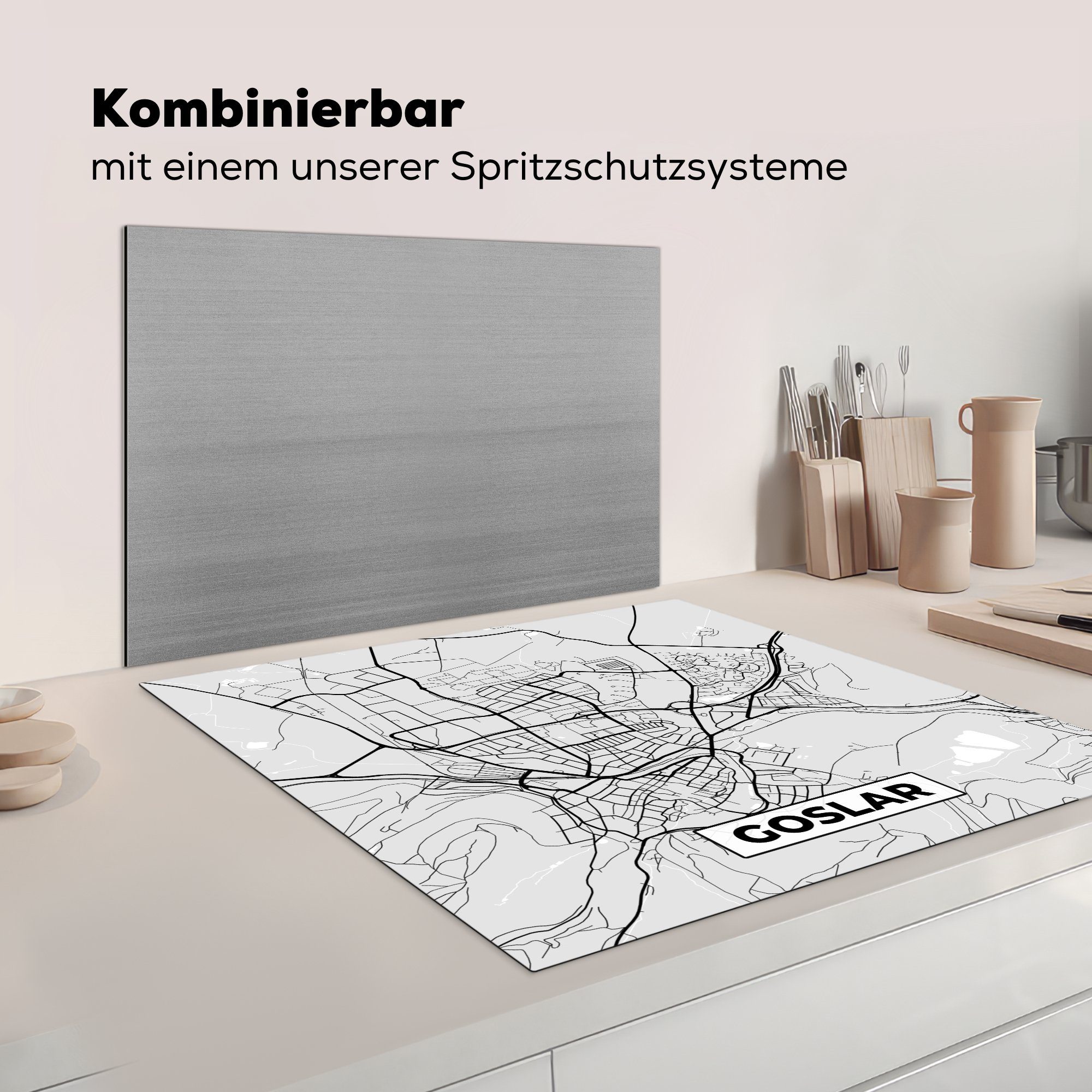 MuchoWow Herdblende-/Abdeckplatte Karte Karte tlg), - Vinyl, küche cm, (1 für 78x78 Ceranfeldabdeckung, - Deutschland Arbeitsplatte - - Stadtplan, Goslar