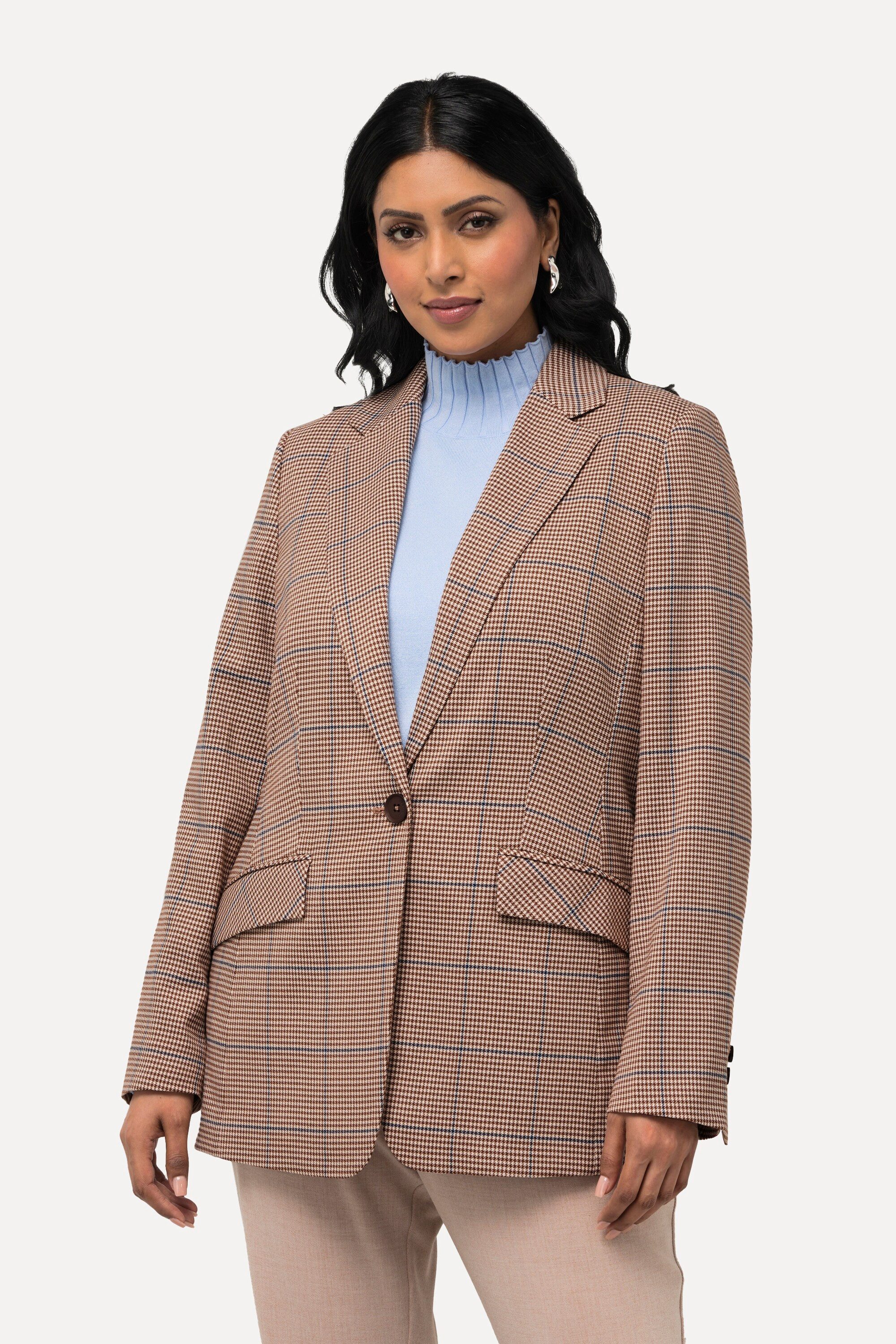 Blusenblazer Blazer Karomuster Reverskragen Klappentaschen